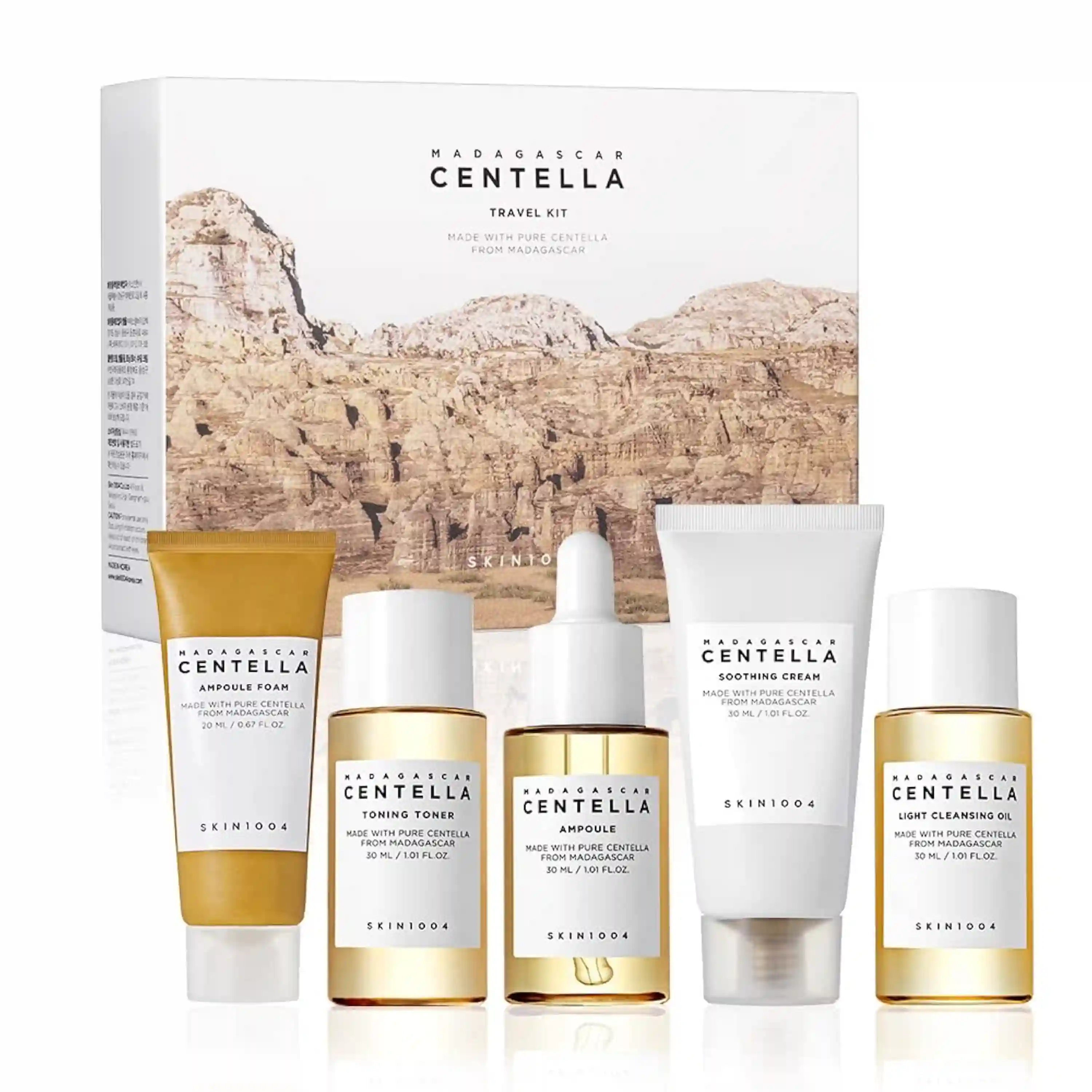 SKIN1004 Madagascar Centella Travel Kit with Cleansing Oil Foam Toner Ampoule and Soothing Cream