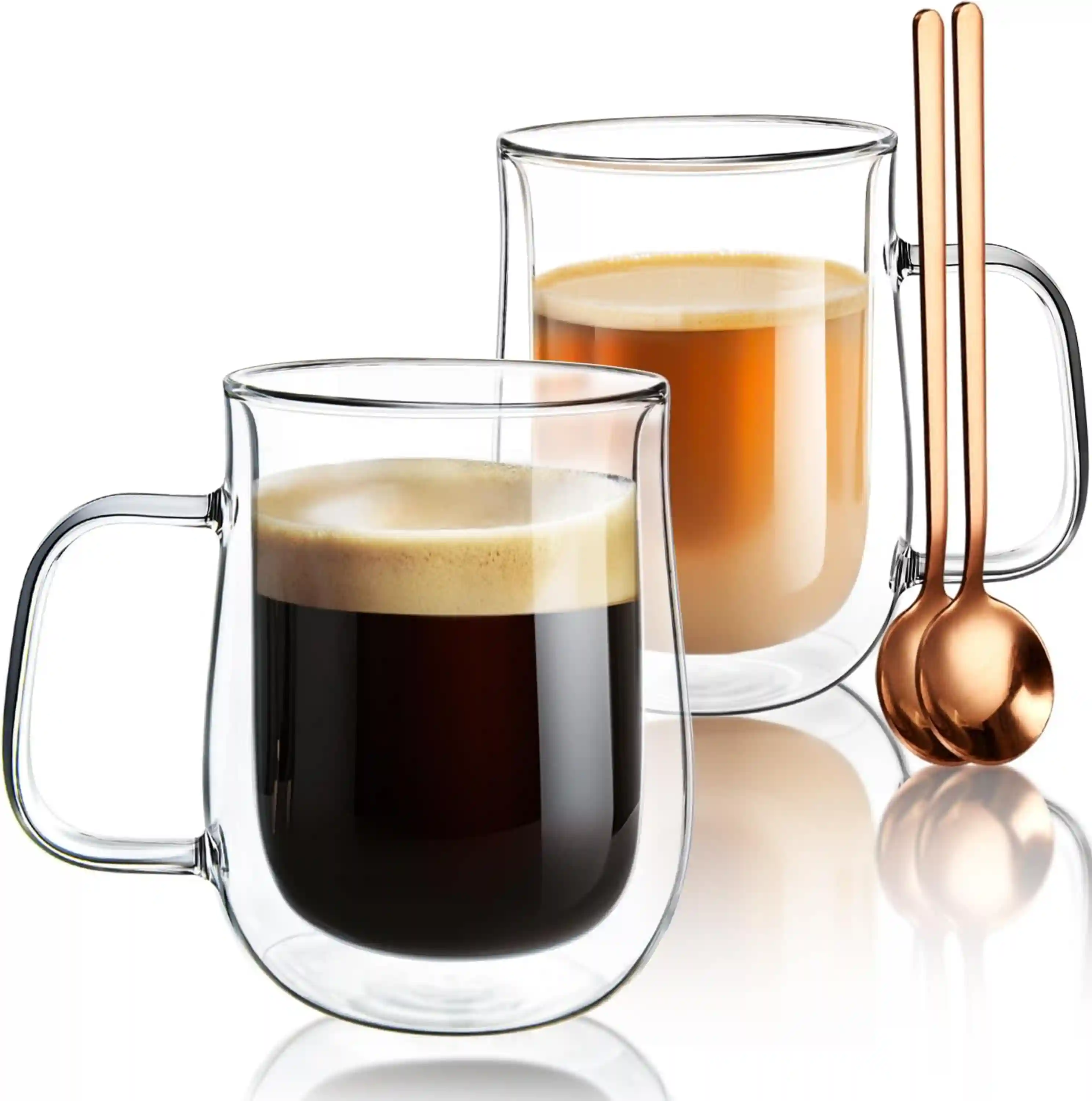 COMOME 16 OZ Double Walled Borosilicate Glass Coffee Cups Set of 2 with Spoons