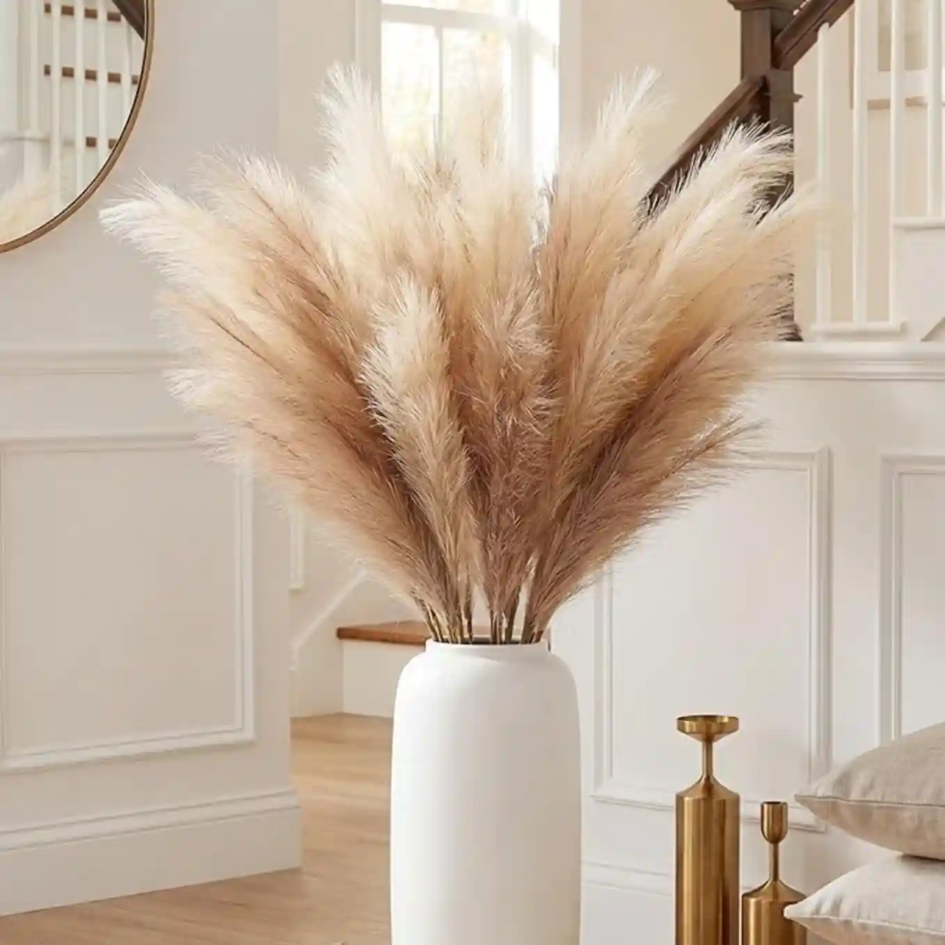 ZIFTY Faux Pampas Grass Decor 38 Inch 7 Piece Set Handmade Tall Fluffy Artificial Flowers