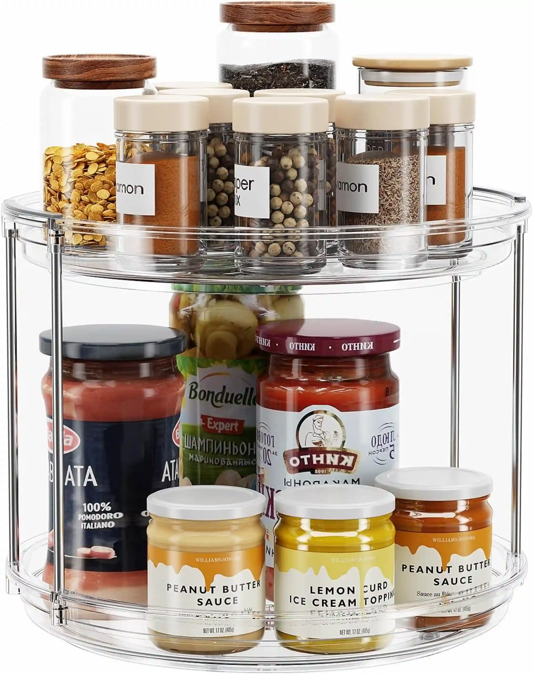 LAMU 2 Tier Lazy Susan Turntable Organizer 9.25 Inch Clear Rotating Spice Rack