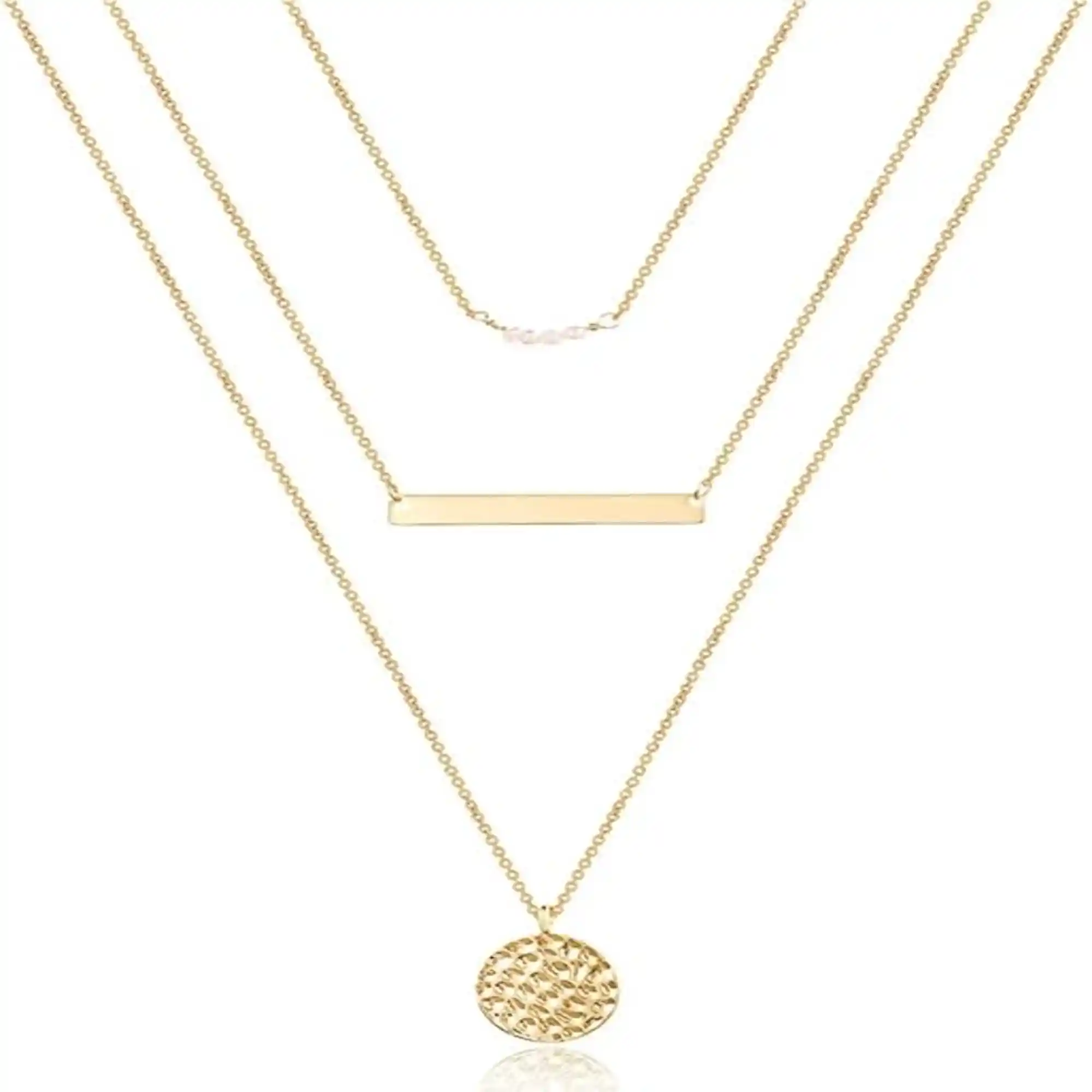Turandoss Dainty Layered Choker Necklace Y Pendant Adjustable Multilayer Bar Disc Necklace for Women