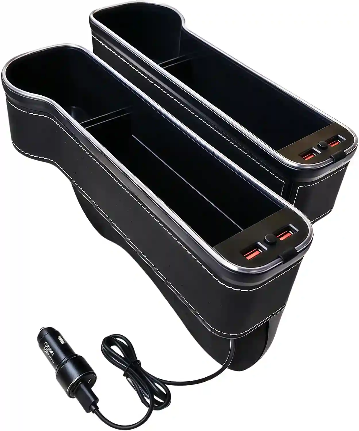 2 Pack LED Car Seat Gap Organizer with 56W Fast Charger & Cup Holder