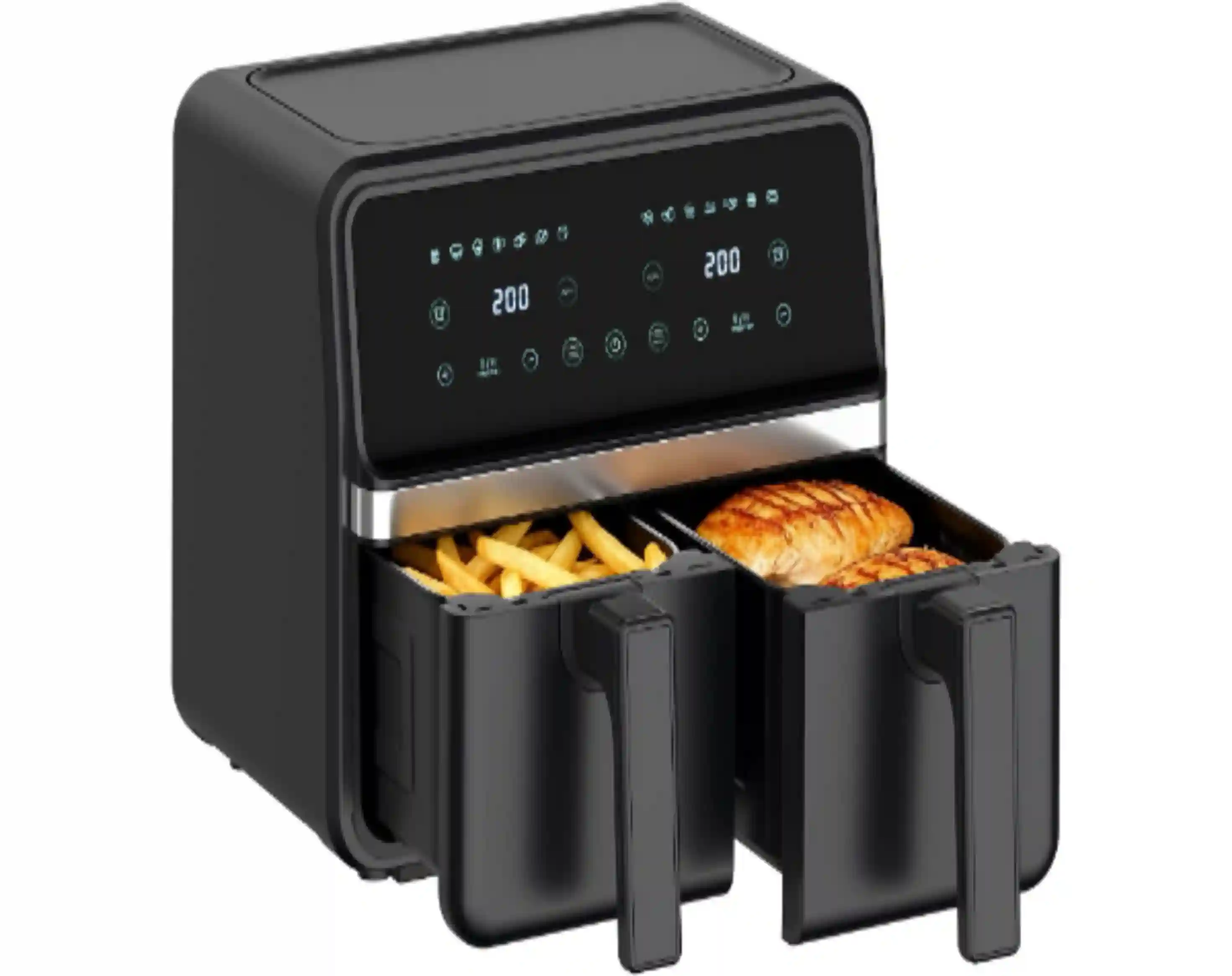 REABELL 8 Quart Dual Basket Air Fryer with Digital Touchscreen Smart Sync Finish