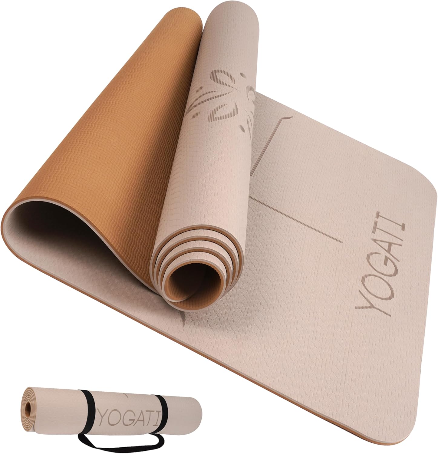YOGATI Non Slip Yoga Mat with Alignment Lines Strap and Dual Layer TPE Cushioning for Home Gym Workouts