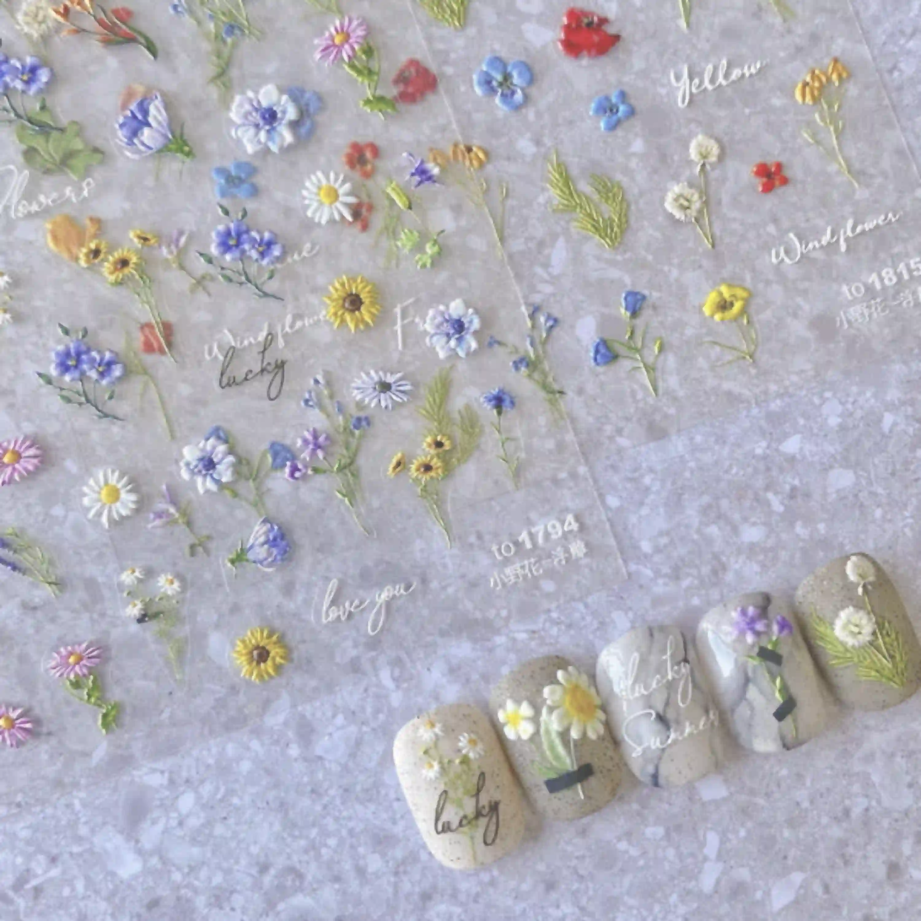 POWPOP 5D Flower Nail Art Stickers Decals Daisy Sunflower Design