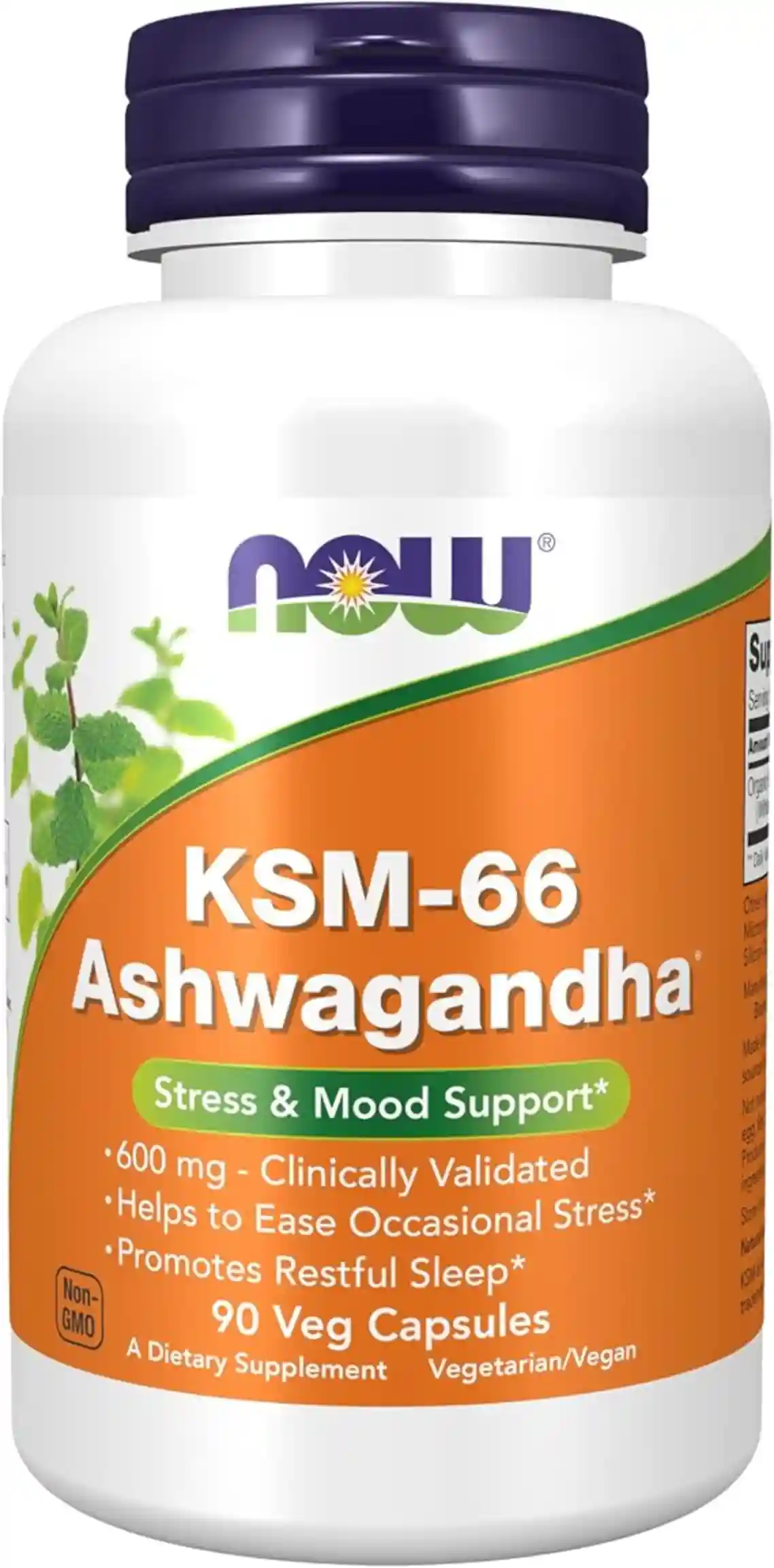 NOW Supplements KSM-66 Ashwagandha Stress and Sleep Support 90 Veg Capsules