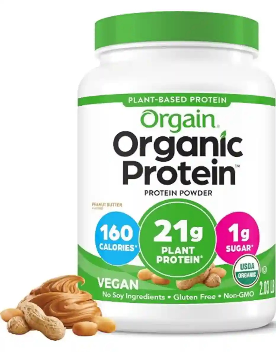 Orgain Organic Vegan Peanut Butter Protein Powder Plant Based Prebiotic Fiber