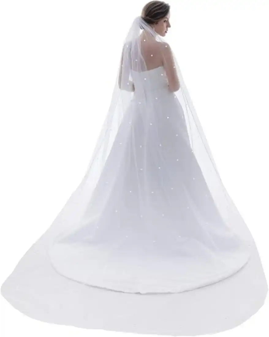 SAMKY 1 Tier Rhinestone Crystal Rattail Edge Bridal Wedding Veil
