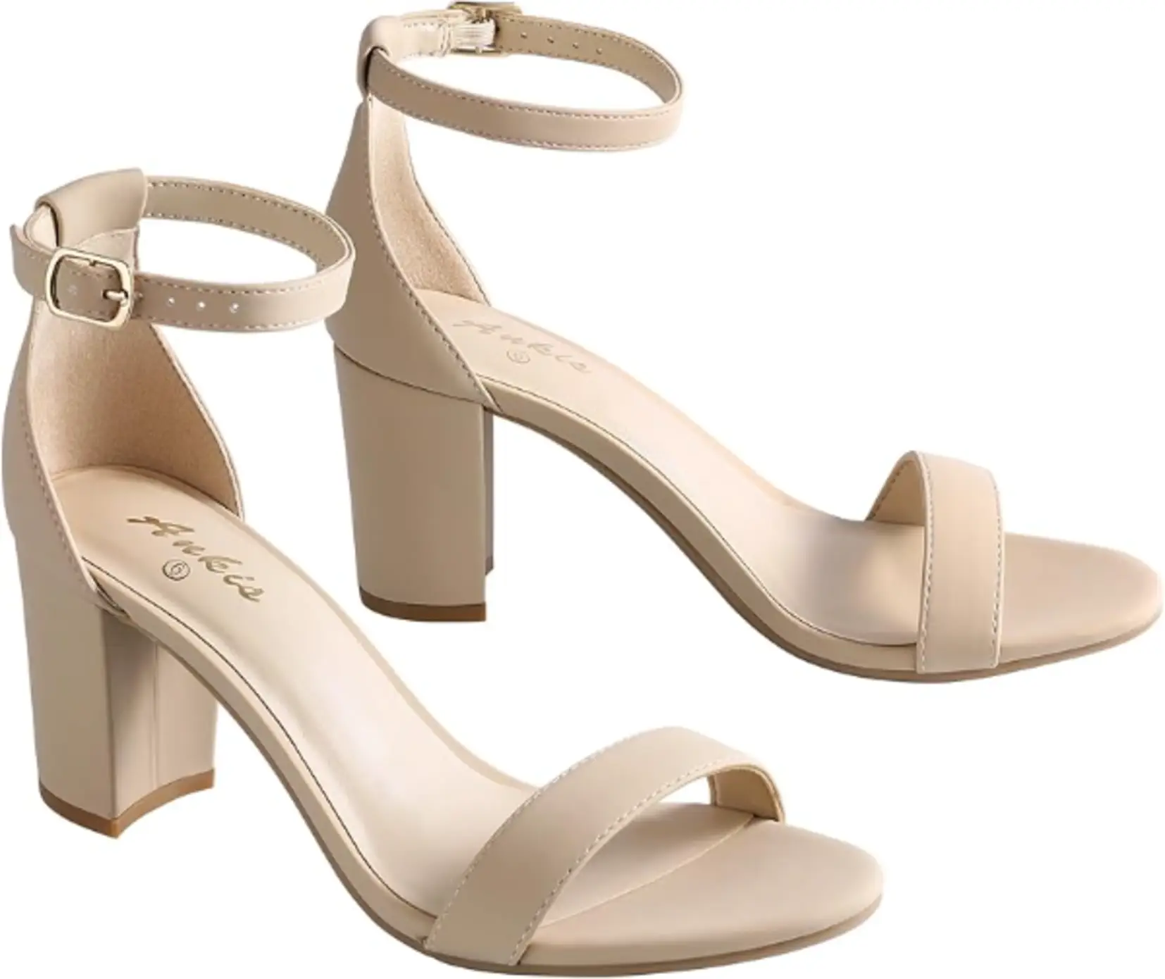 Ankis Women Open Toe Ankle Strap Chunky Heel Sandals
