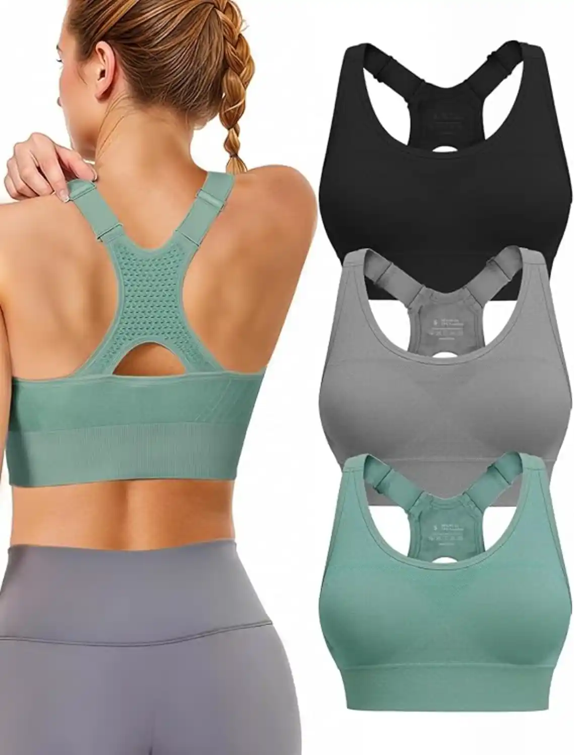 Tmeefee Adjustable High Support Sports Bras Three Pack Padded Racerback Workout Bra