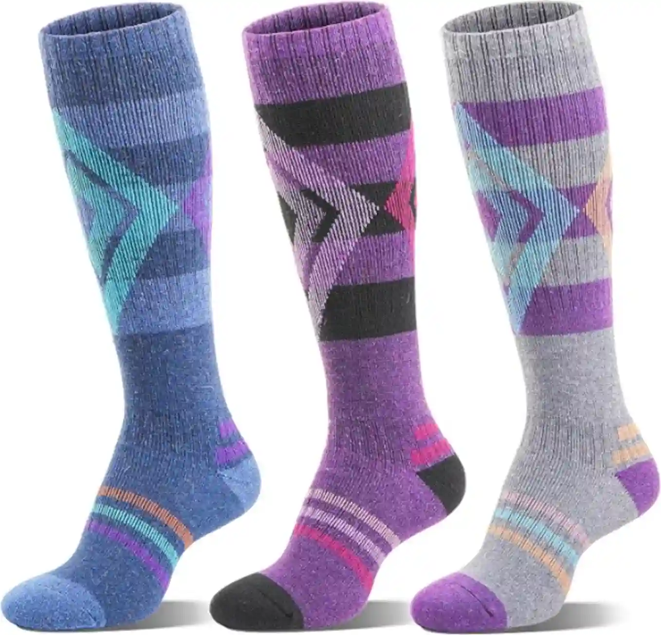 Welwoos 3 Pairs Merino Wool Ski Socks Womens Mens Thermal Winter Warm Knee High Socks for Skiing Snowboarding