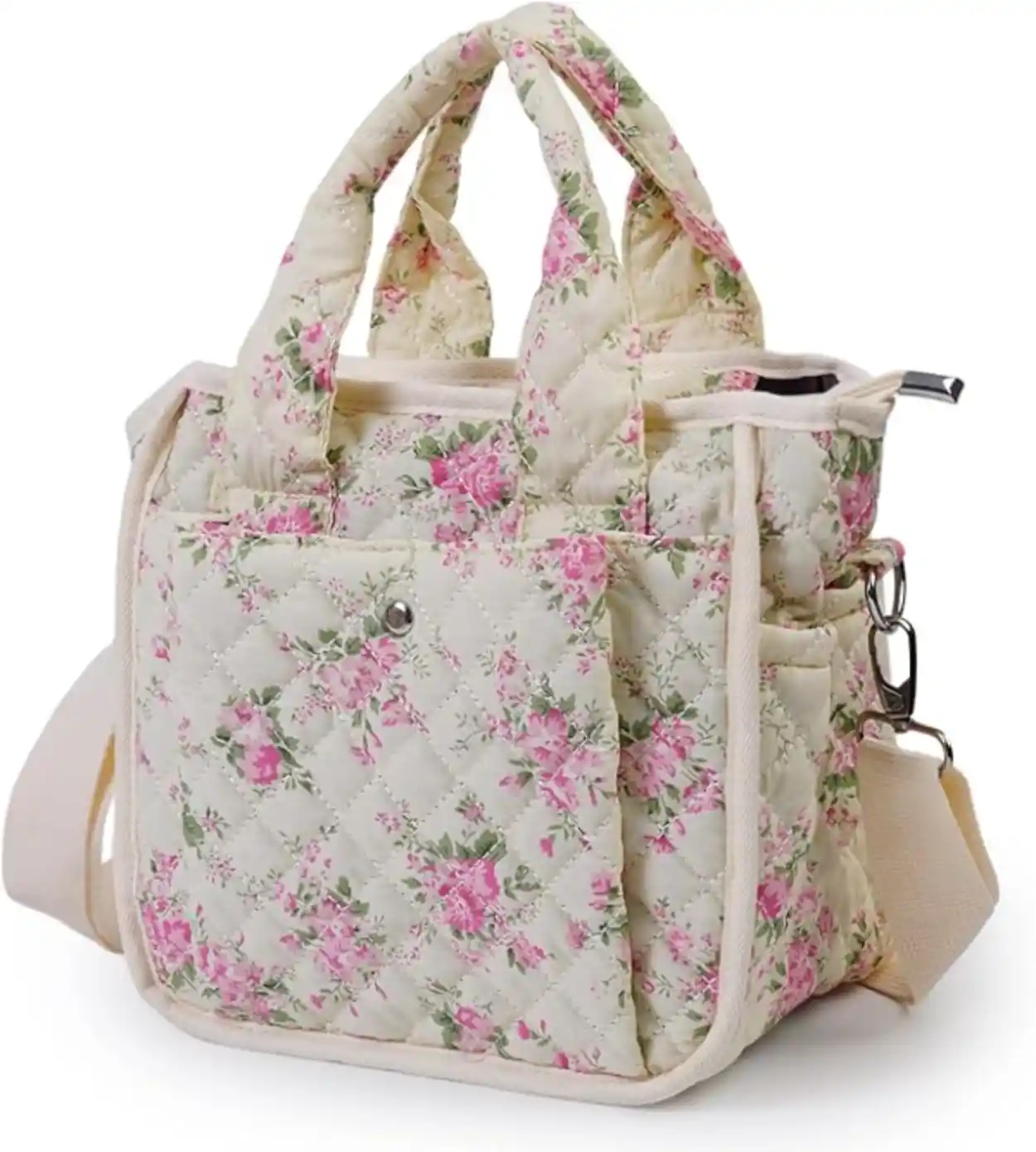 NOYINMIN Small Floral Quilted Tote Bag and Cute Crossbody Shoulder Purse with Multiple Pockets for Women