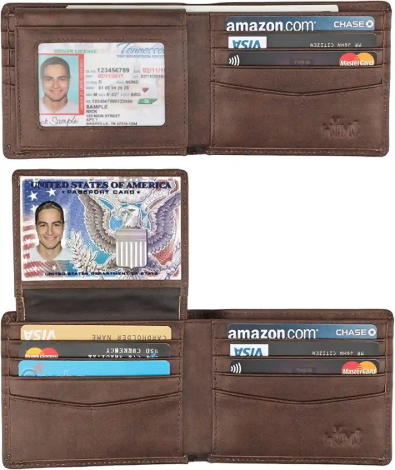 HIMI Genuine Leather RFID Blocking Bifold Men's Wallet with Dual ID Windows