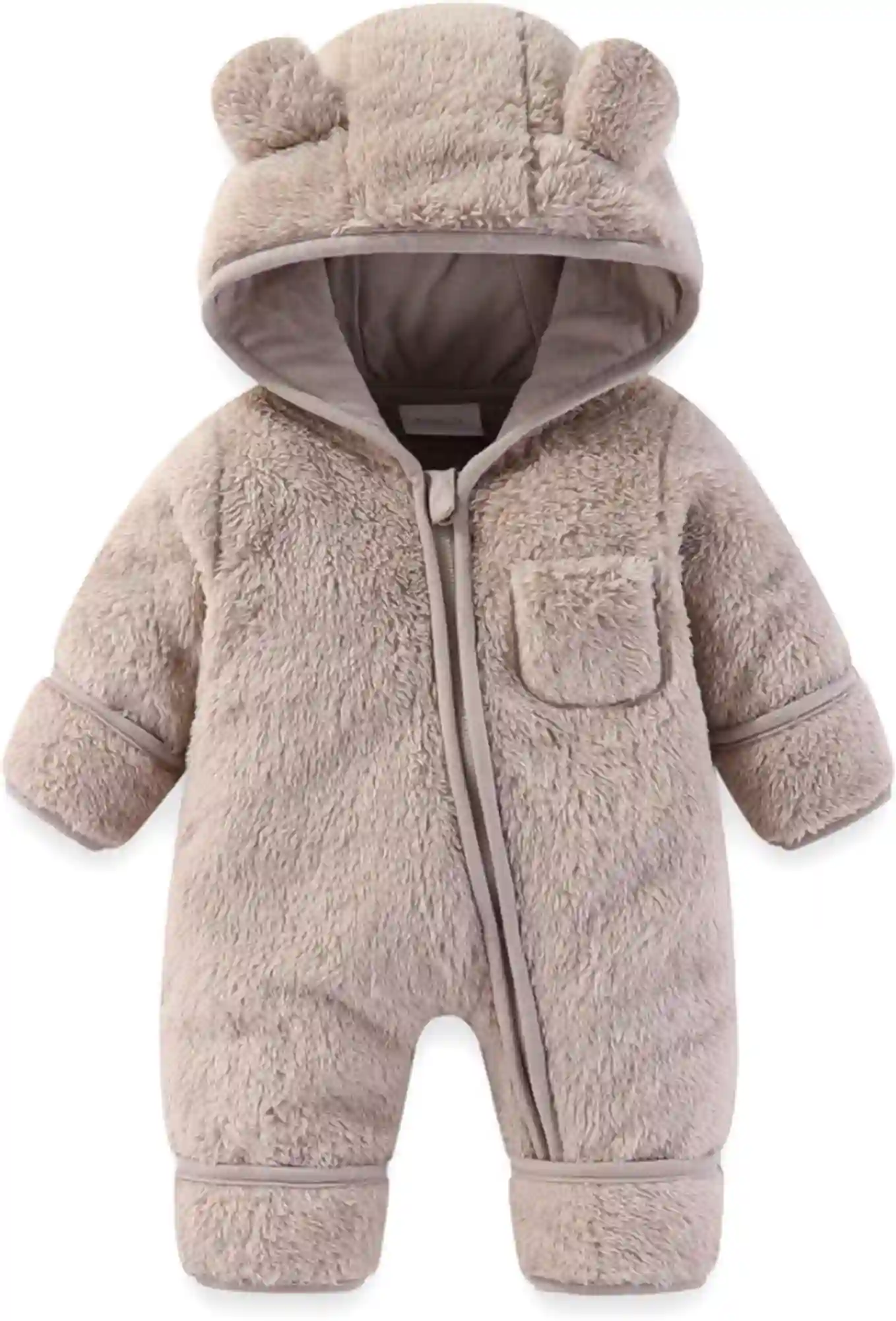 AiWMGL Newborn Baby Bear Outfit Fleece Winter Hooded Romper Snowsuit With Fold Over Mittens And Footies