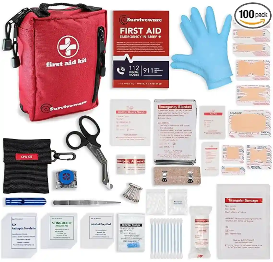 Surviveware Comprehensive Premium Survival First Aid Kit Ninety Eight Pieces