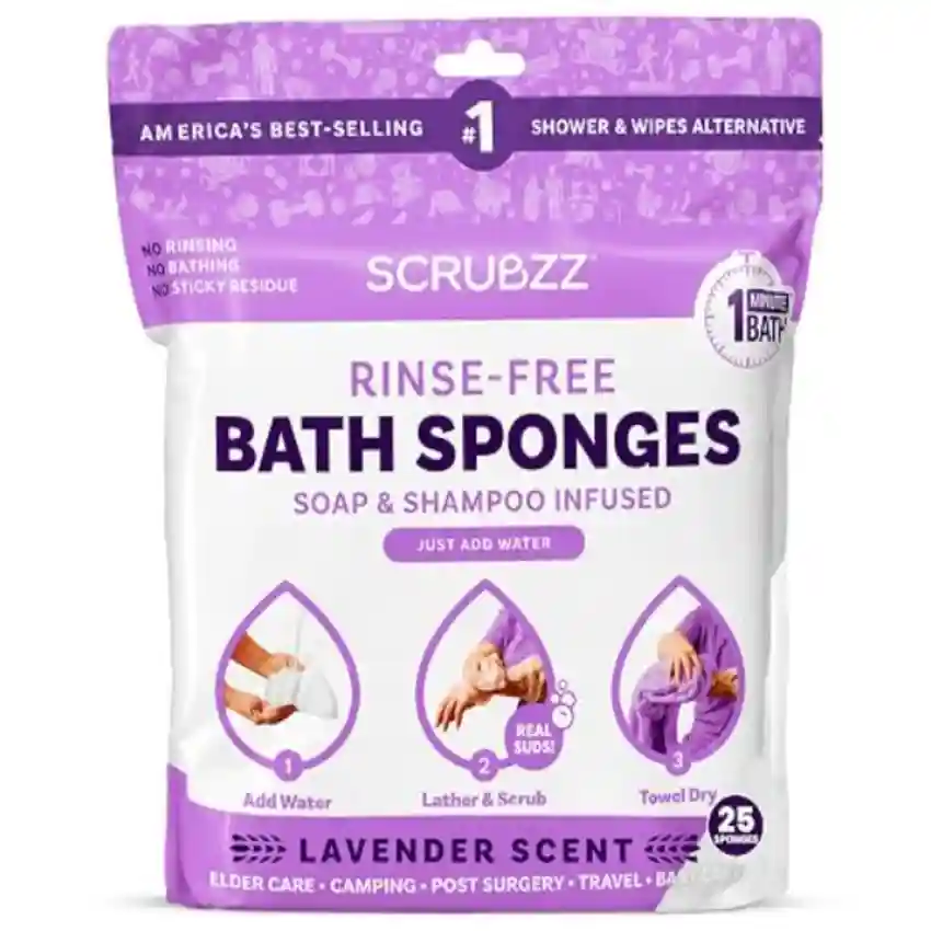 Scrubzz Disposable No Rinse Bathing Wipes 25 Pack Lavender Single Use Shower Wipes