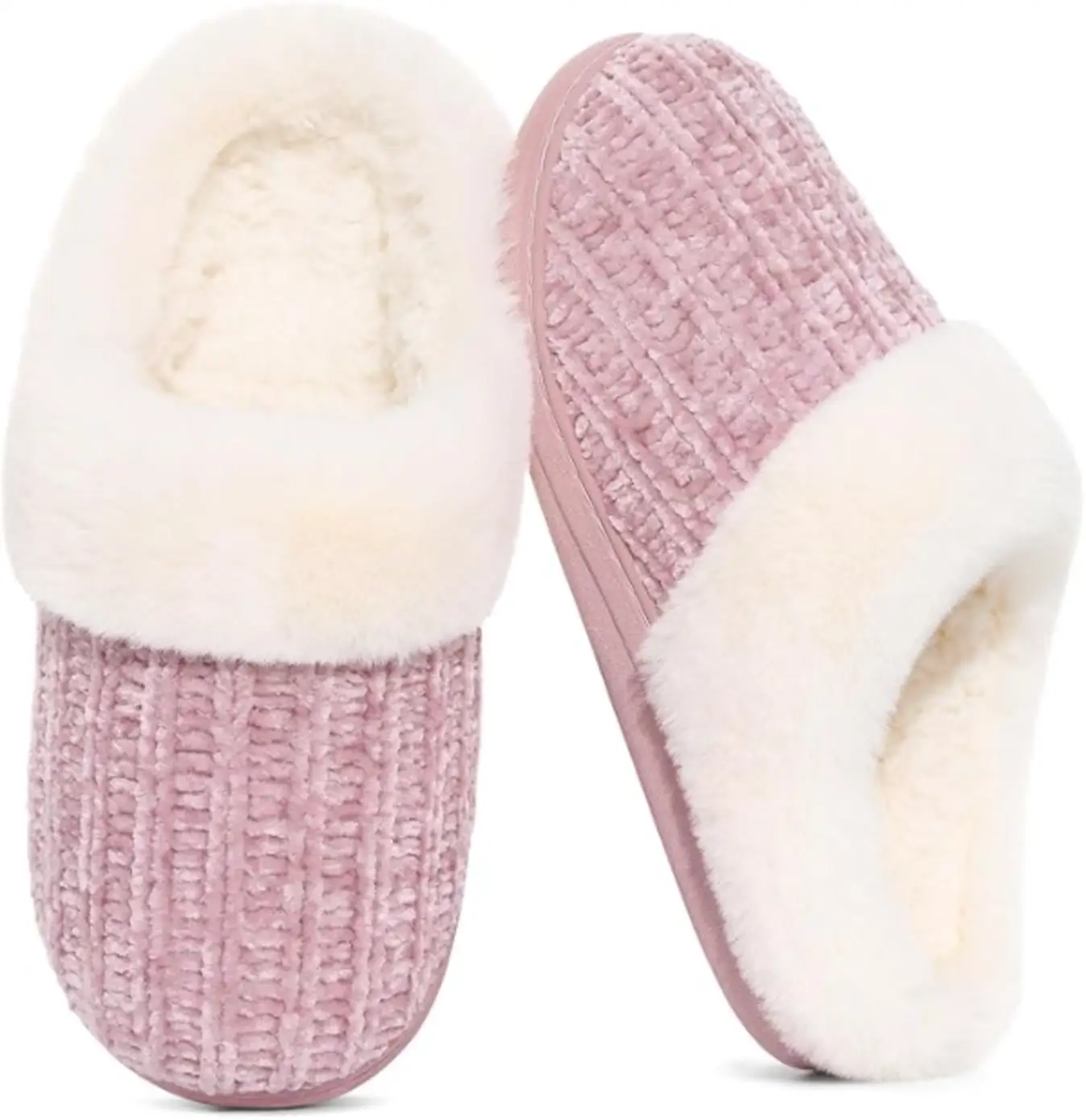 Evshine Women's Chenille Knit Fuzzy Slippers Memory Foam Warm House Shoes Fleece Lined Anti Slip