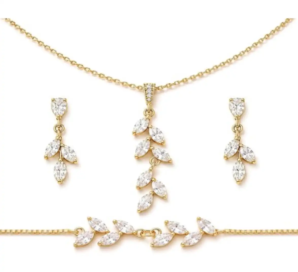Frodete Bridesmaid Jewelry Set Gold Leaf Necklace Earrings Bracelet Set