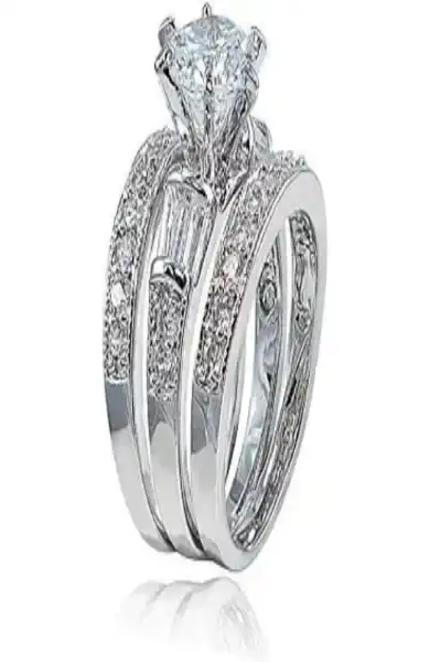 925 Sterling Silver Bridal Ring Sets Emerald Cut CZ Engagement Ring