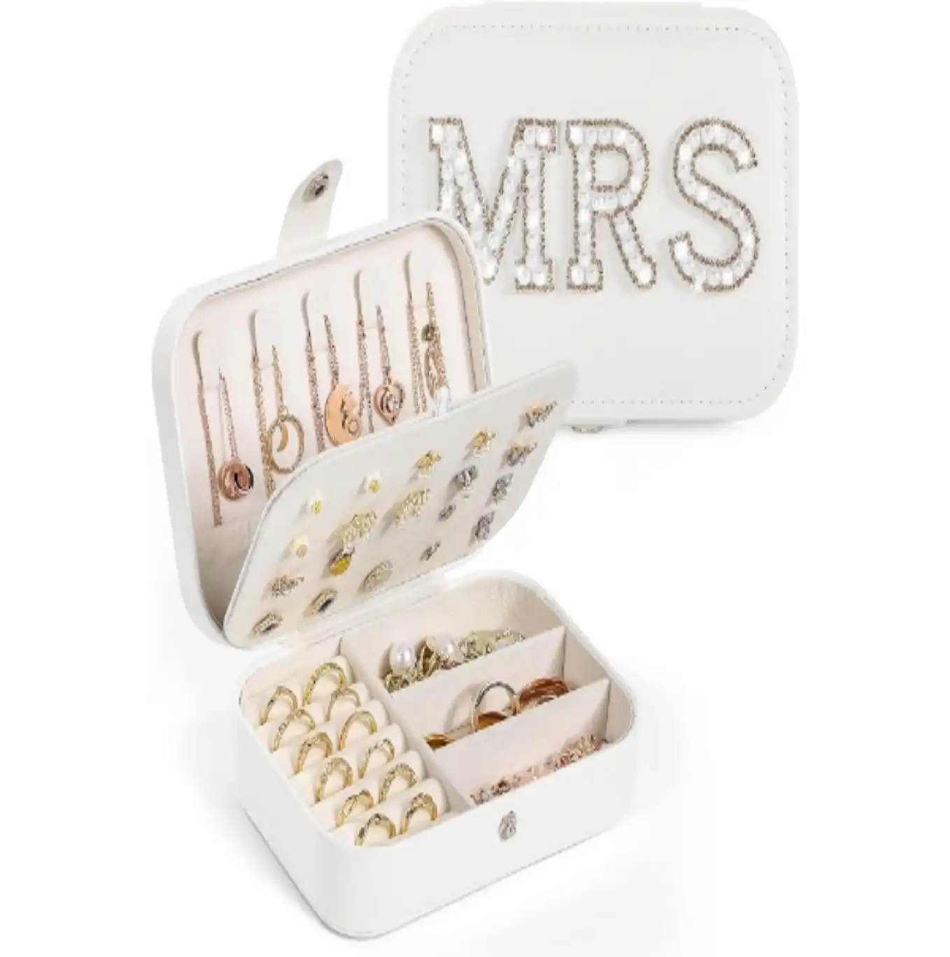 Sightor Bride Jewelry Box MRS Travel Portable Case Small Organizer White Gold