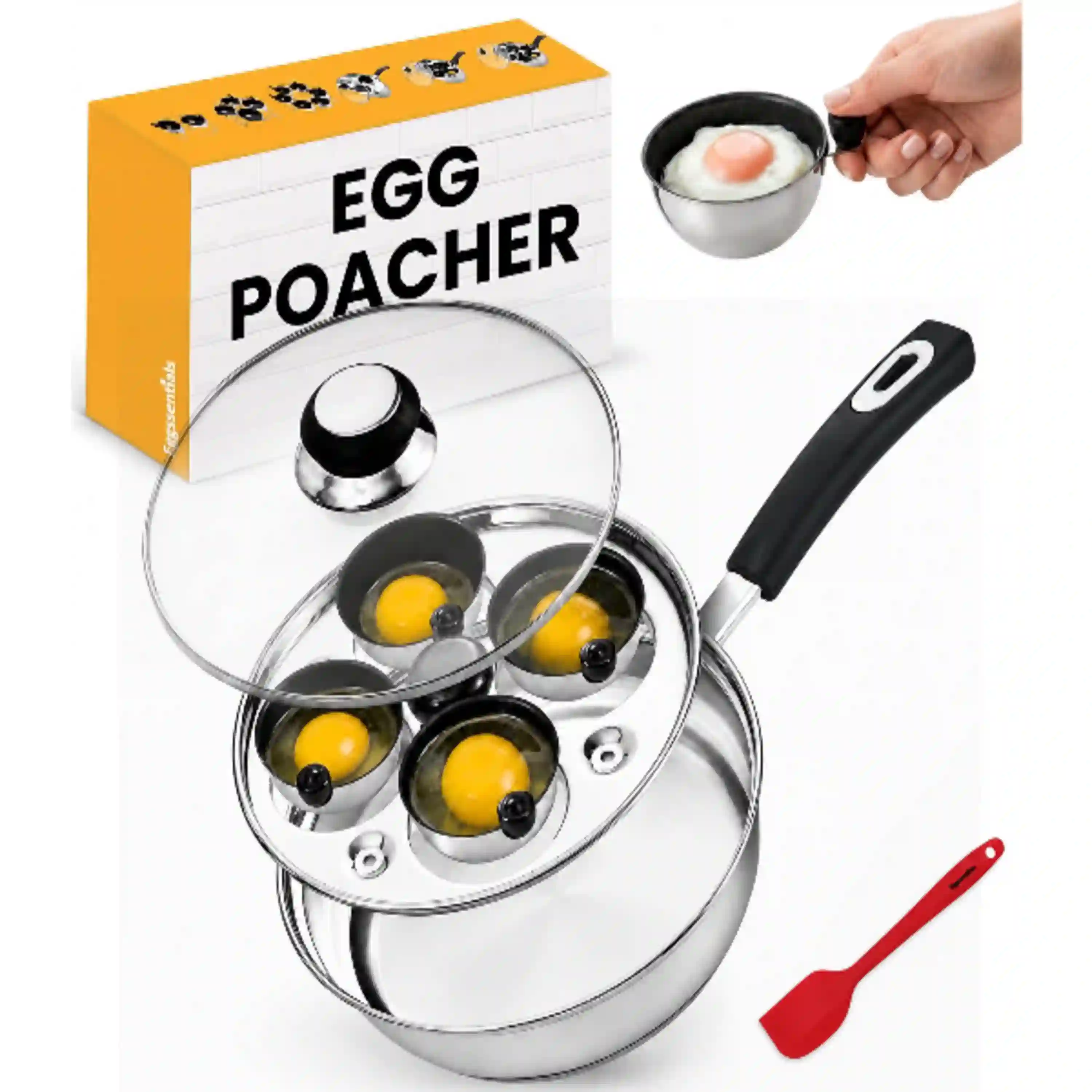 Eggssentials Stainless Steel Poached Egg Maker Pan with Spatula