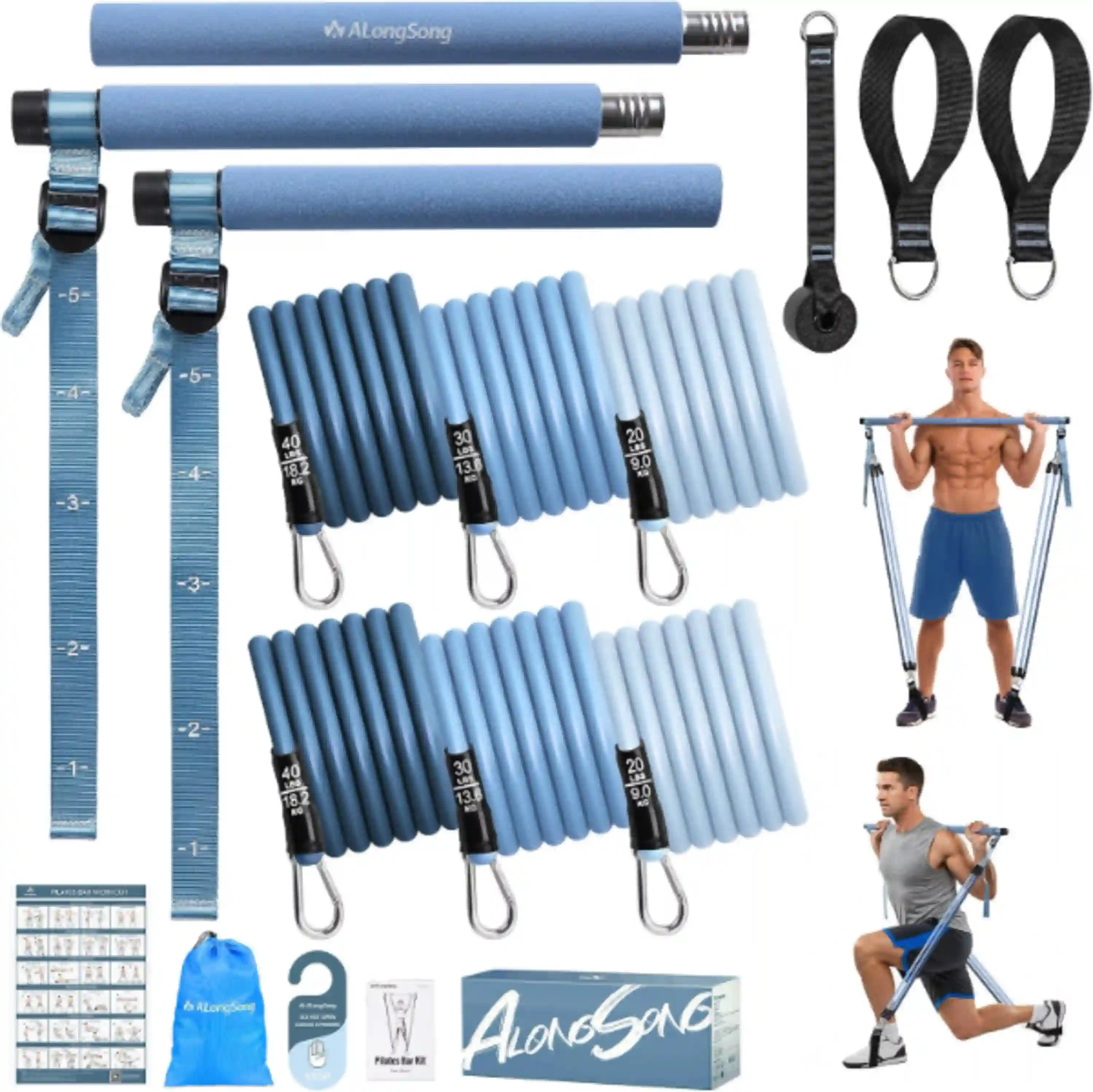 ALongSong Upgraded Pilates Bar Kit with Natural Latex Resistance Bands