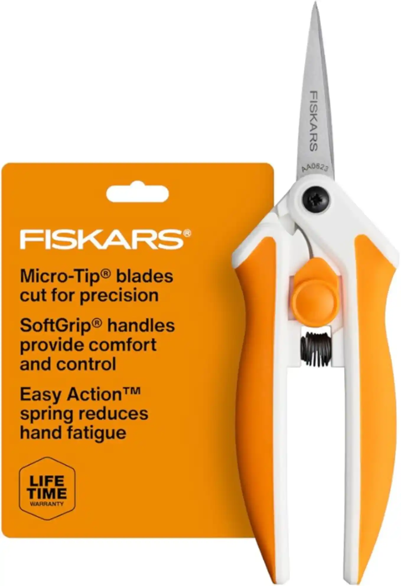 Fiskars 6 Inch Easy Action Micro-Tip Scissors Spring Assisted Stainless Steel Precision Crafting Shears
