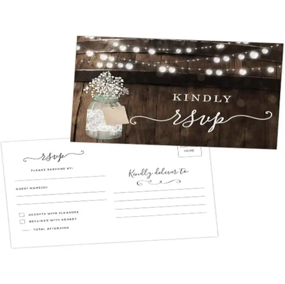 Your Main Event Prints 50 Count Rustic Mason Jar RSVP Postcards Suite