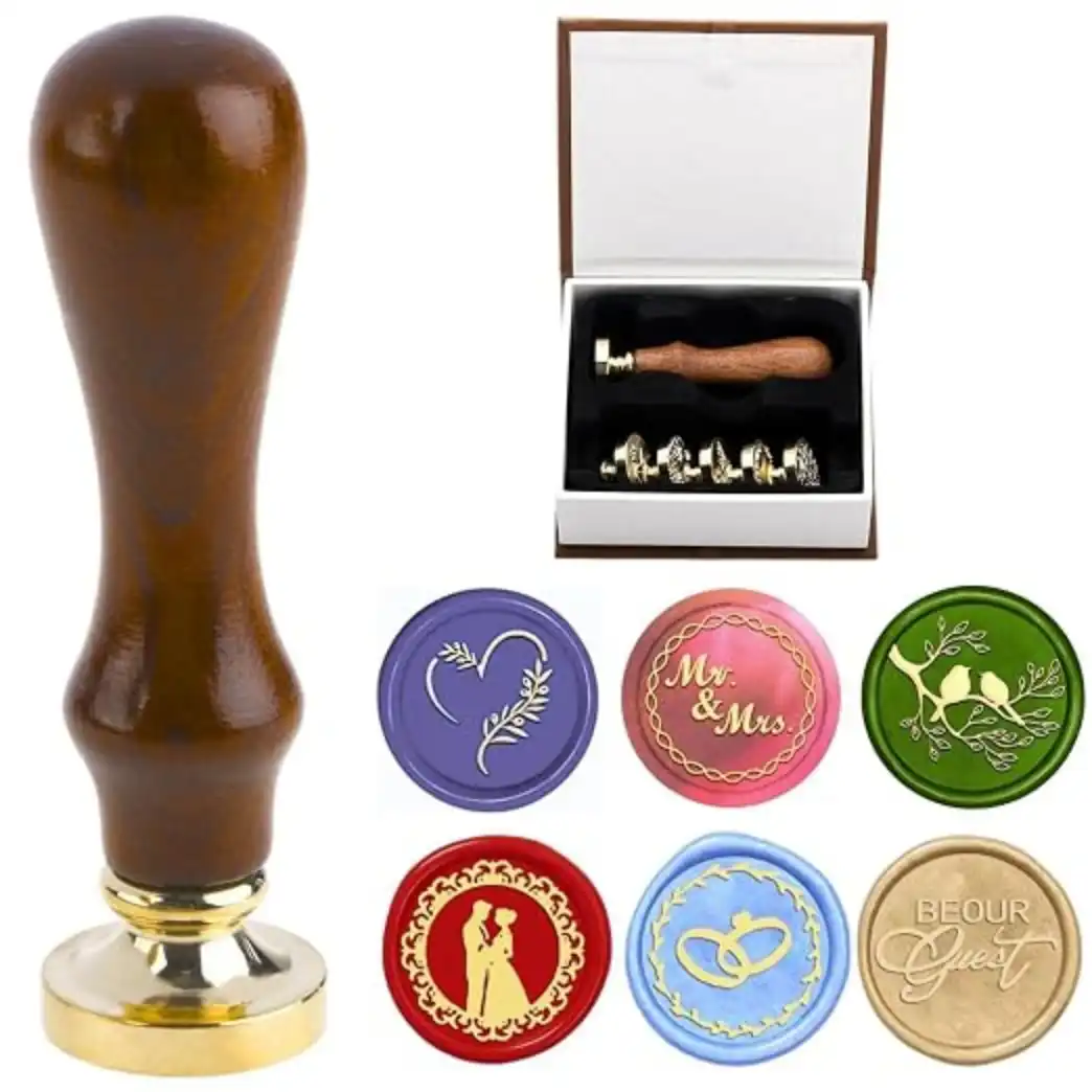 BELMAKS 6 Pack Wedding Wax Seal Stamp Set Brass Heads Wooden Hilt Envelopes Letters Cards Kit