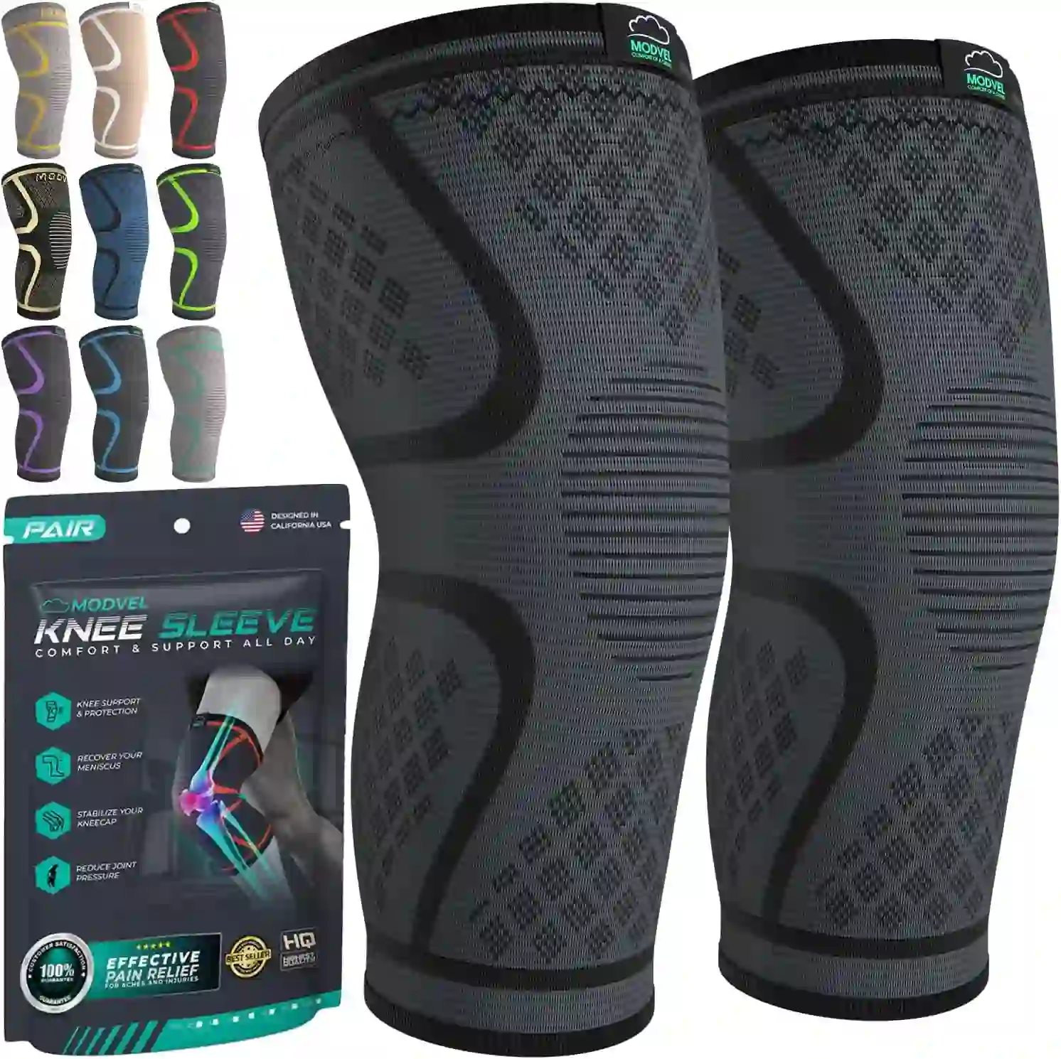 Modvel Compression Knee Brace 2 Pack Knee Support Compression Sleeve for Women and Men