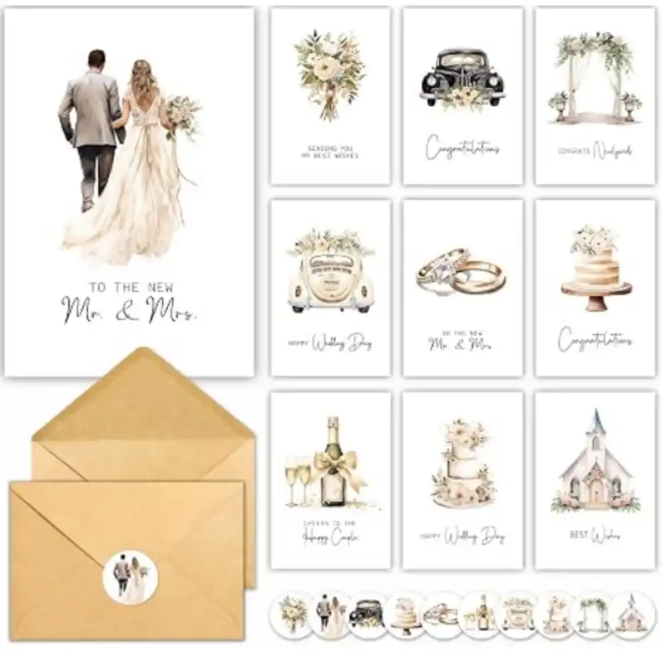 CYGGUN 20 Pack Wedding Cards Envelopes Retro Designs Blank Engagement Congratulations Set