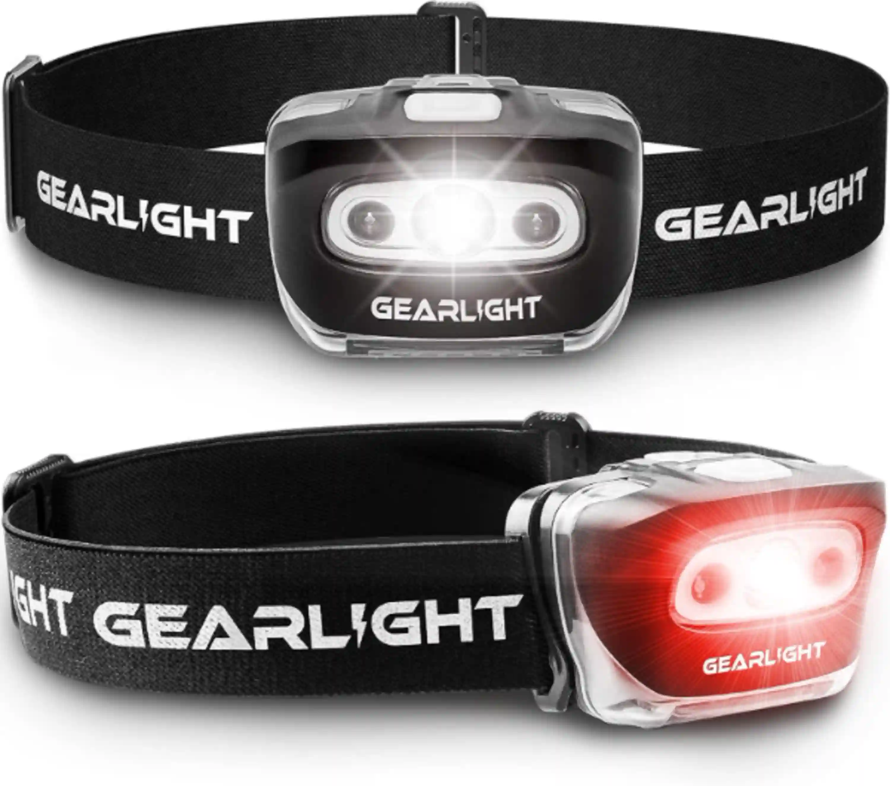 GearLight LED Headlamp 2-Pack Battery Powered Head Lamp with Red Light and Adjustable Headband