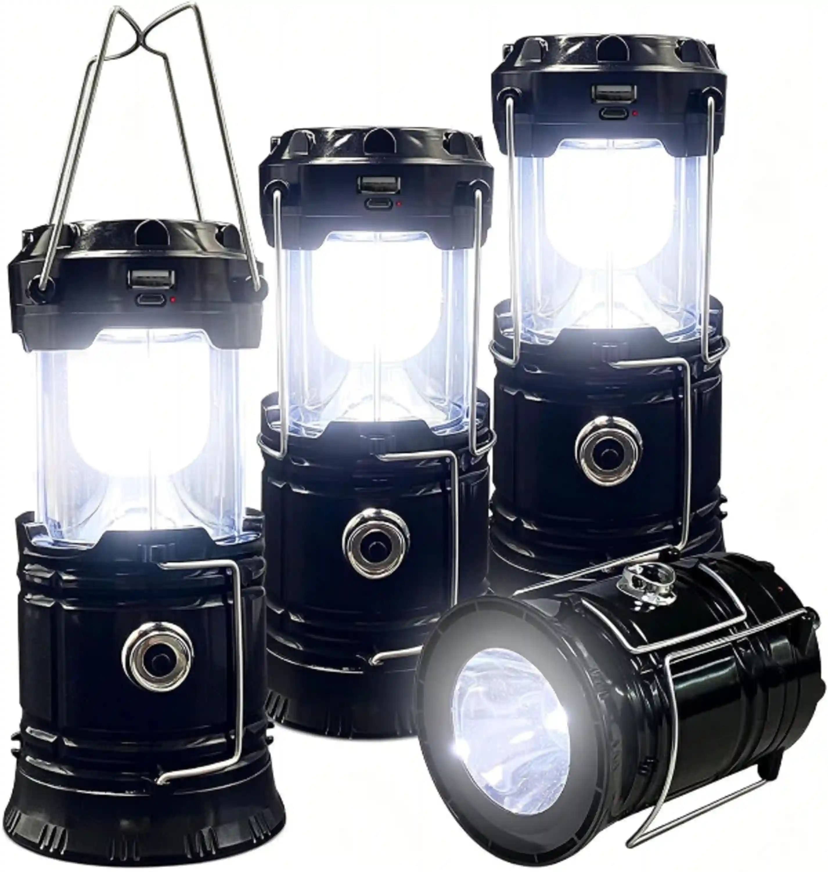 XTAUTO Collapsible Portable Solar USB Rechargeable LED Camping Lantern Flashlight 4-Pack
