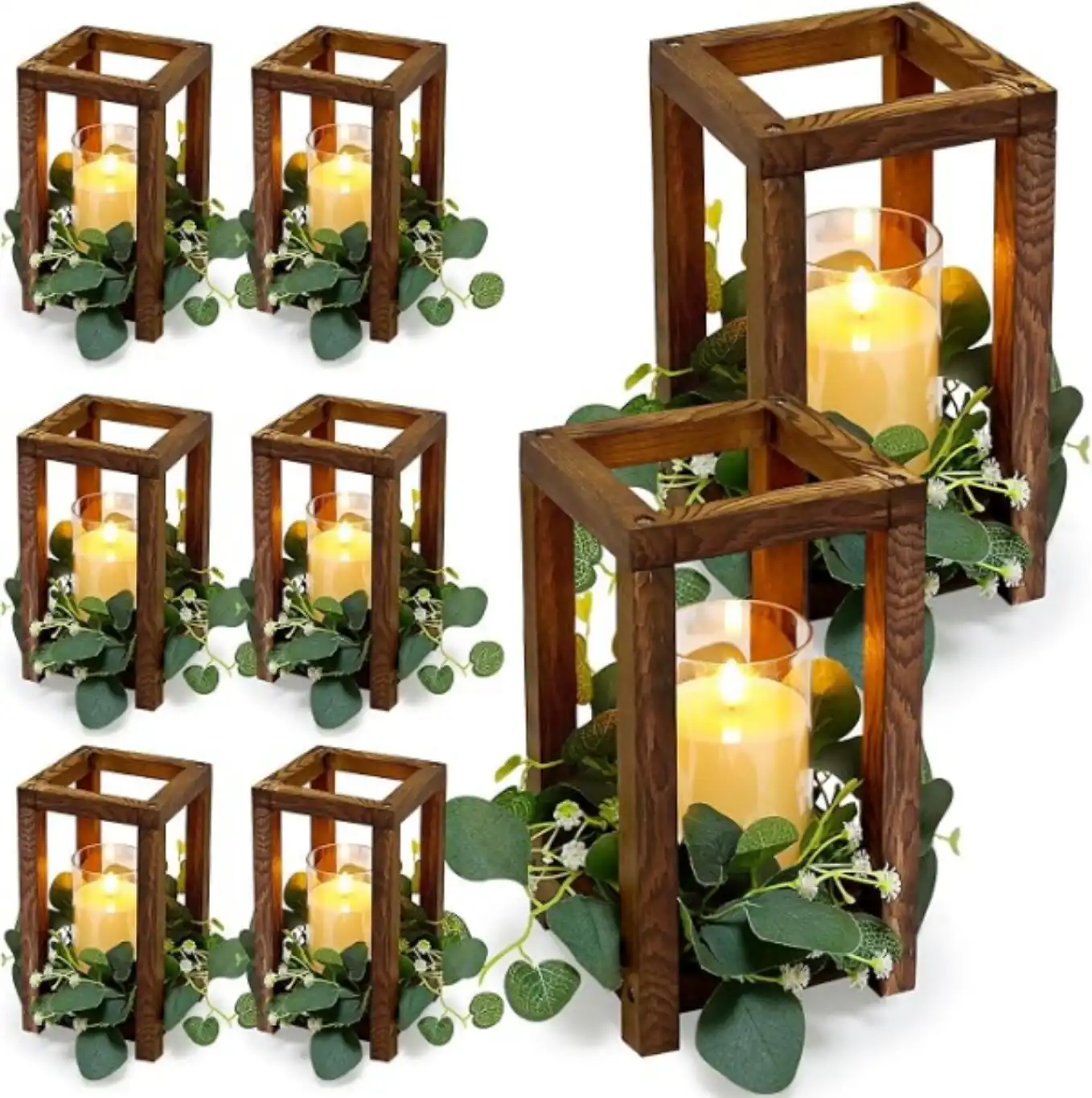 Tobilu 18 Piece Wooden Lantern Centerpiece Set with LED Candles