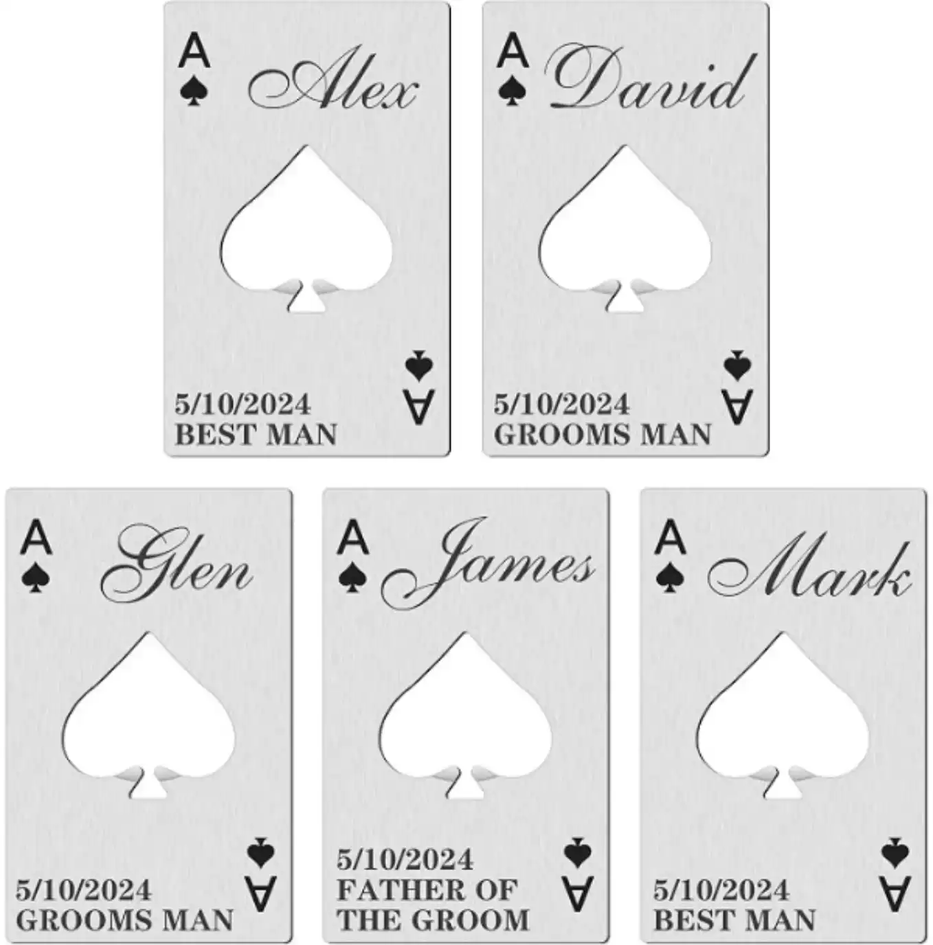 Qansean Personalized Groomsmen Credit Card Bottle Opener Engraved Stainless Steel Set