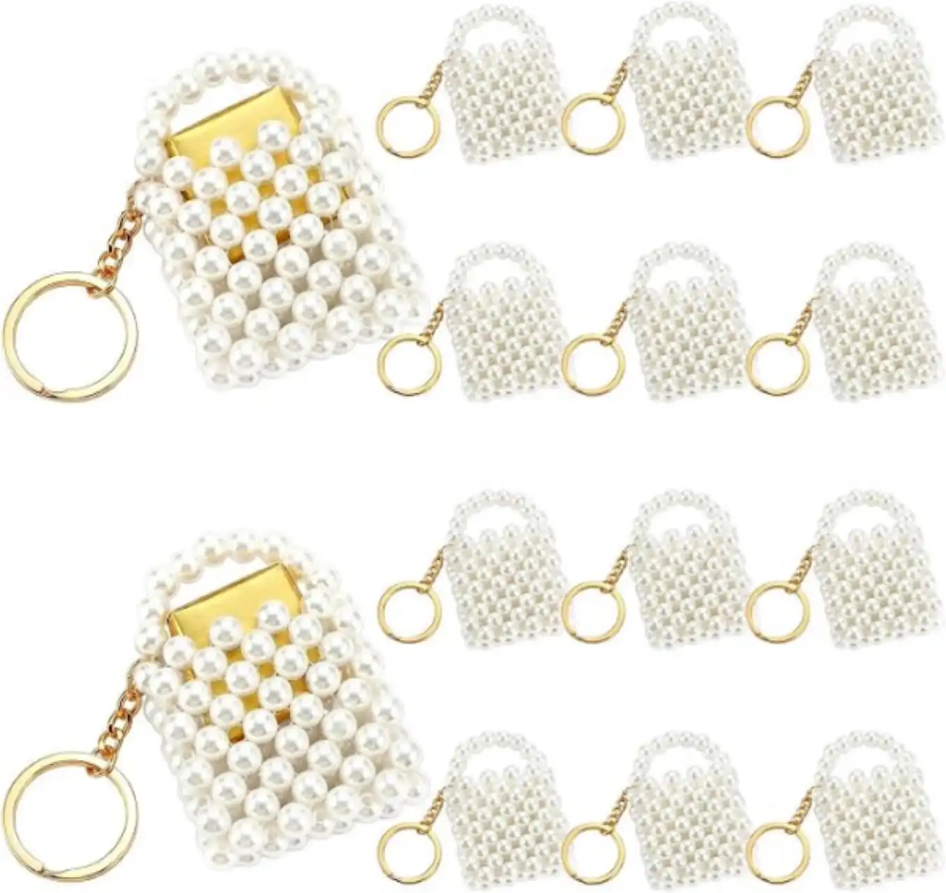 Cunno 12 Pcs Pearl Wedding Favors Keychains with Mini Pouch Set