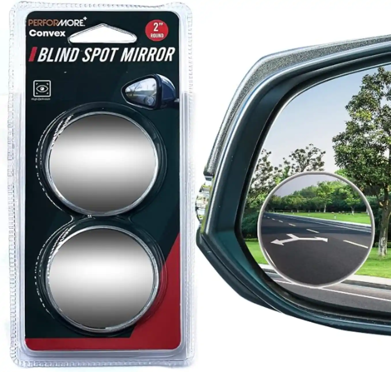 Performore Blind Spot Mirror Two Pack Two Inch HD Glass Waterproof Three M Adhesive
