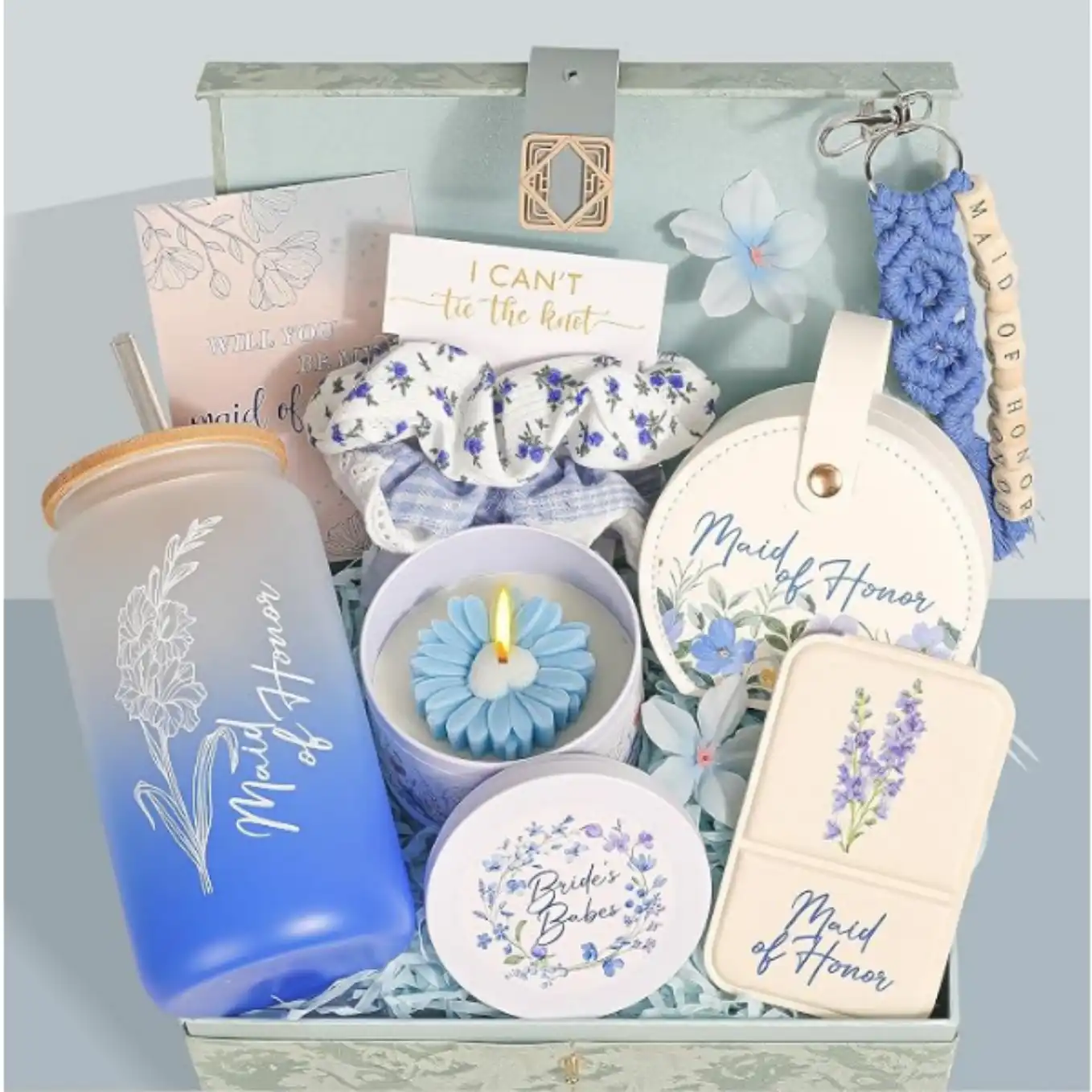 pengtai Maid of Honor Proposal Gift Box Set Blue Glass Cup Candle Jewelry Box