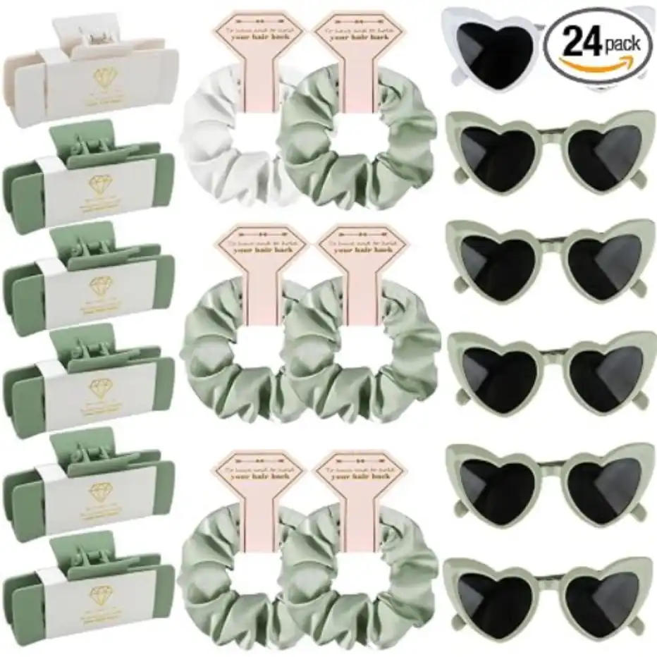 Ciulaiy Bridesmaid Scrunchies and Hair Claws Set with Heart Sunglasses Favors