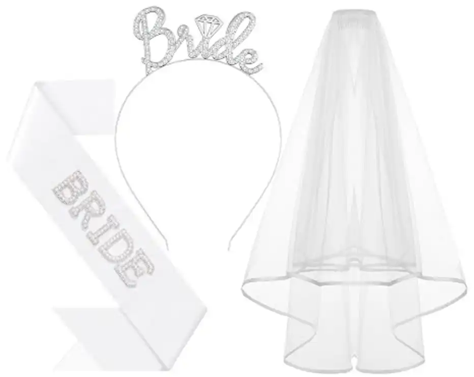 3 Piece Bride to Be Headband with Sash and Veil Set