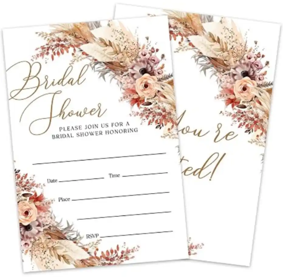 Hsupl Floral Boho Watercolor Bridal Shower Invitation Card 25 Pack Set
