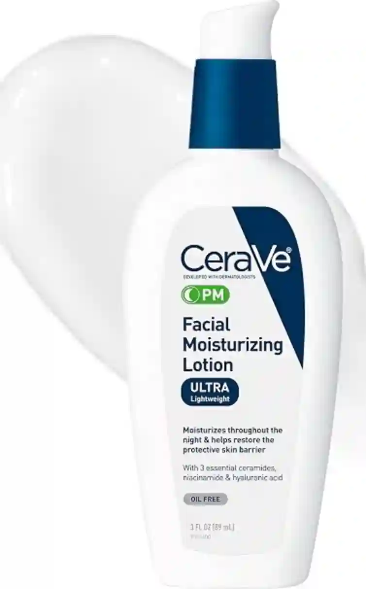 CeraVe PM Facial Moisturizing Lotion Ultra Lightweight Oil-Free Night Lotion Three Ounces