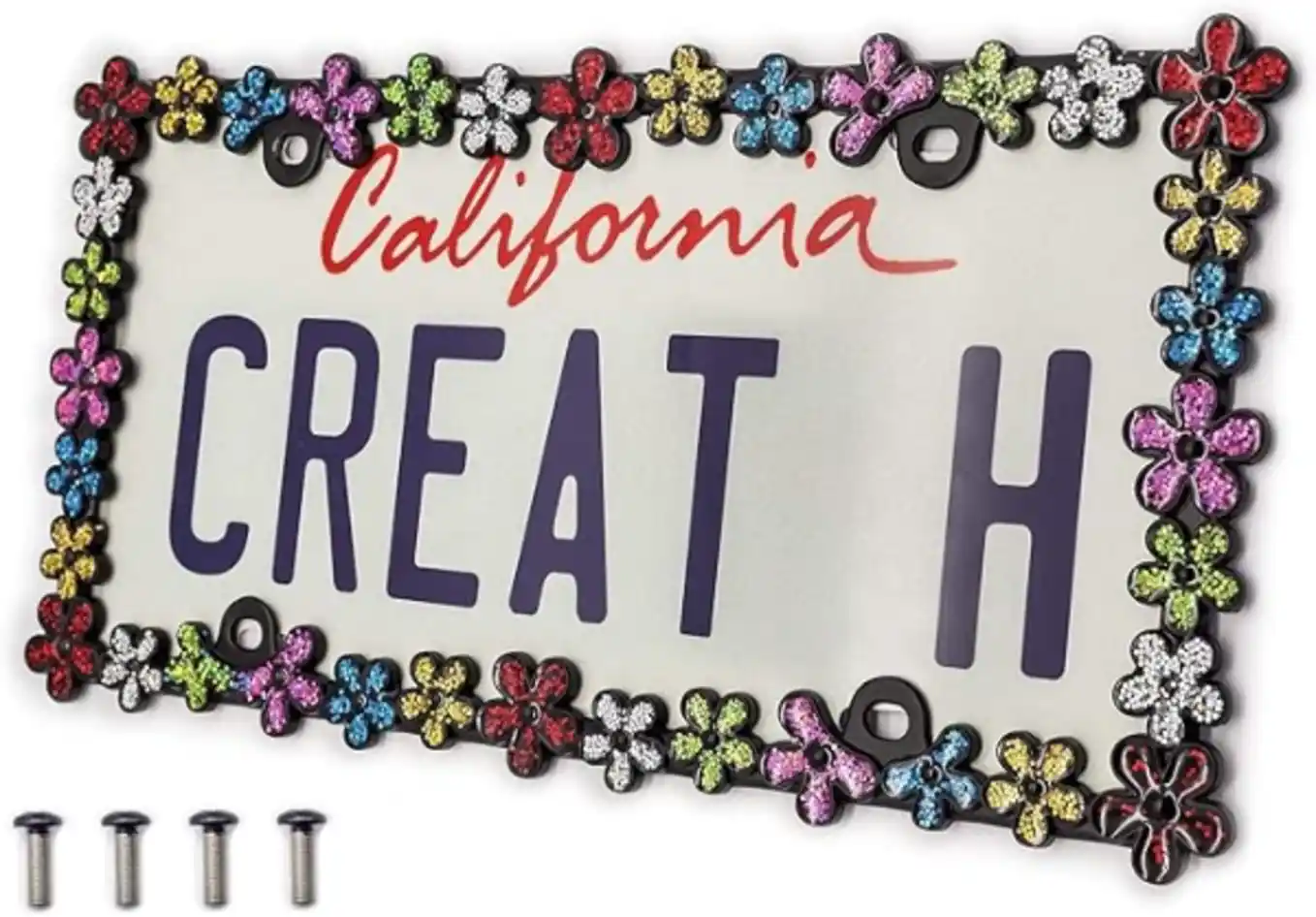Creathome 3D Shining Daisy Wreath License Plate Frame Pure Zinc Alloy