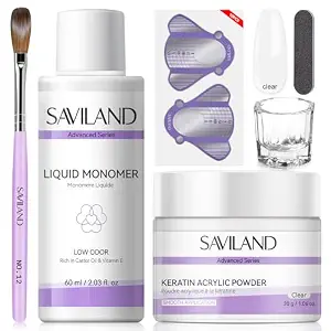 SAVILAND Acrylic Nail Kit for Beginners Home Practice Set with 30g Clear Acrylic Powder and Liquid Set #12 Nail Brush Forms and Manicure Tools