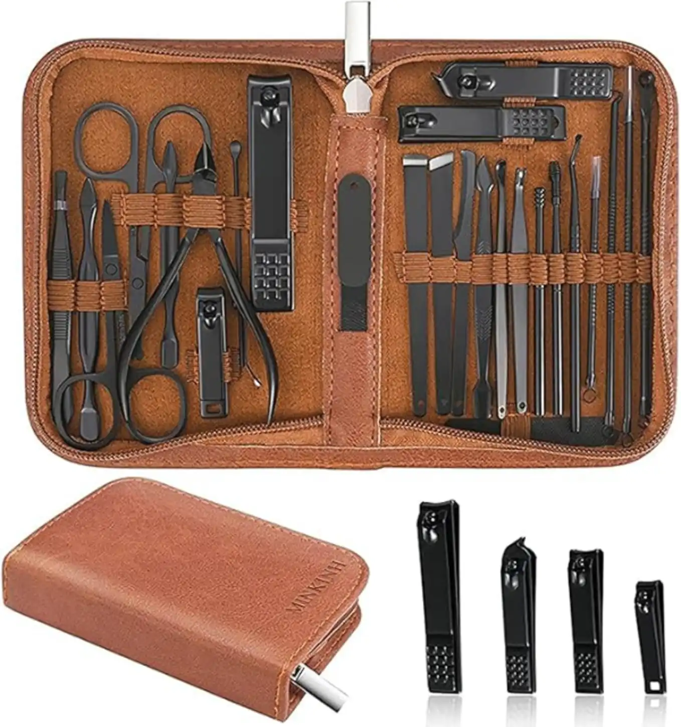 MINKINH Manicure Set Professional Nail Clipper Kit 26 Pieces Brown Stainless Steel Manicure Kit Nail Care Tools with Travel Case for Men and Women Hand and Foot Care Gift for Family and Friends