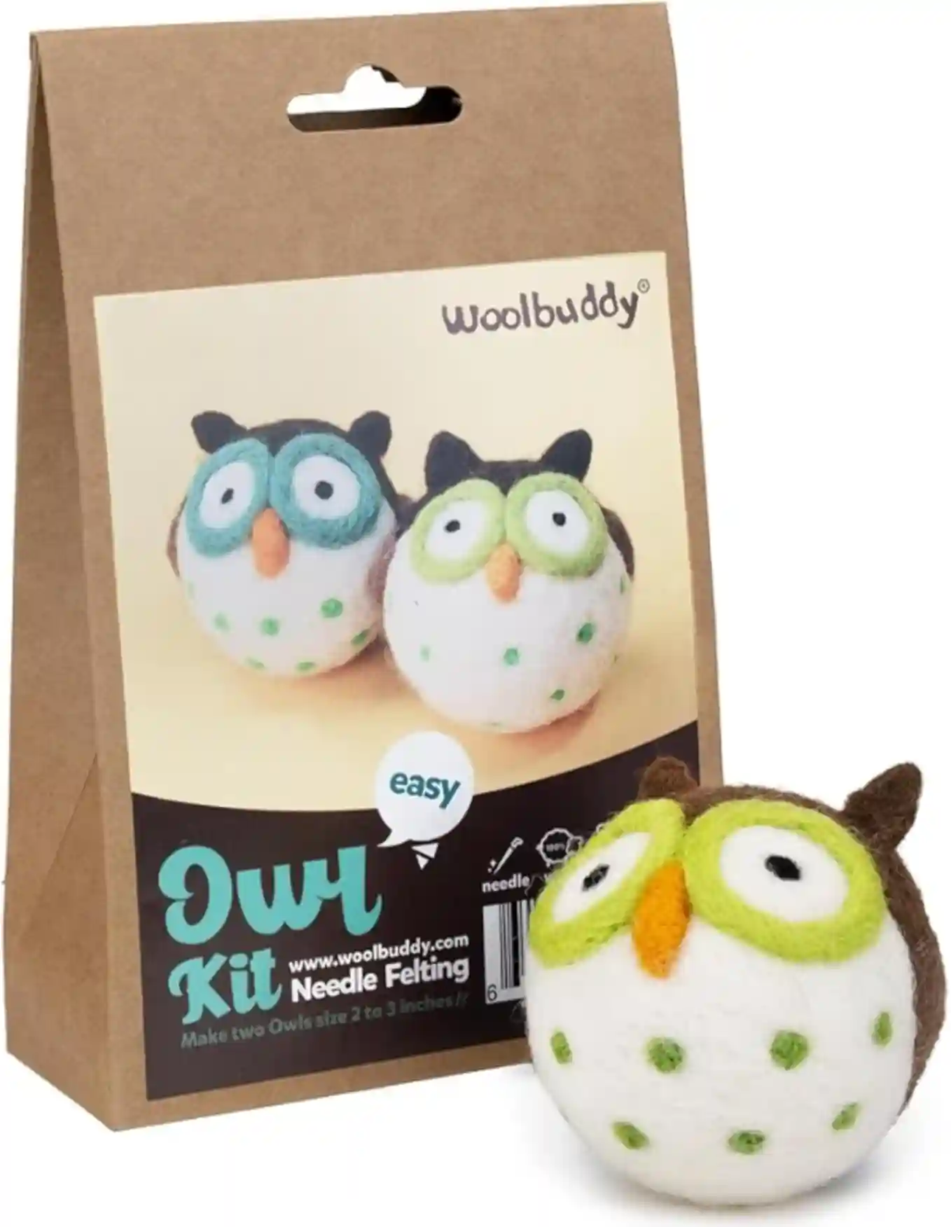 Woolbuddy Needle Felting Starter Kit Owl for Beginner Adults with Soft Handmade Wool Roving and Tools