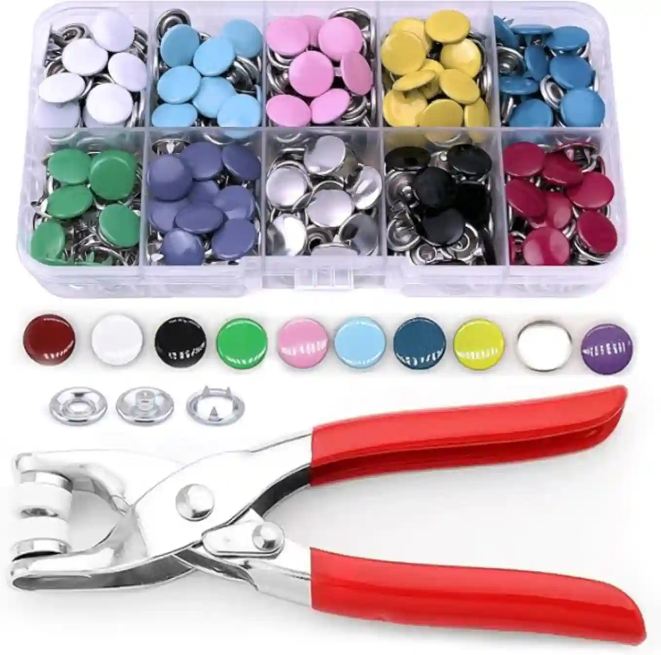 MIFOLEU 9.5mm Snap Button Kit 100 Sets Metal Fastener Pliers Tool for Fabric Crafts
