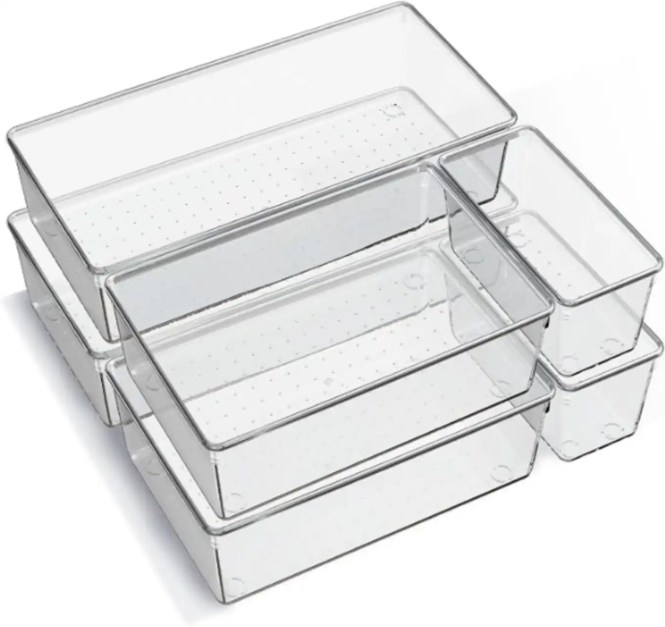 Criusia 6 Pack Large Clear Plastic Drawer Organizer Trays Set