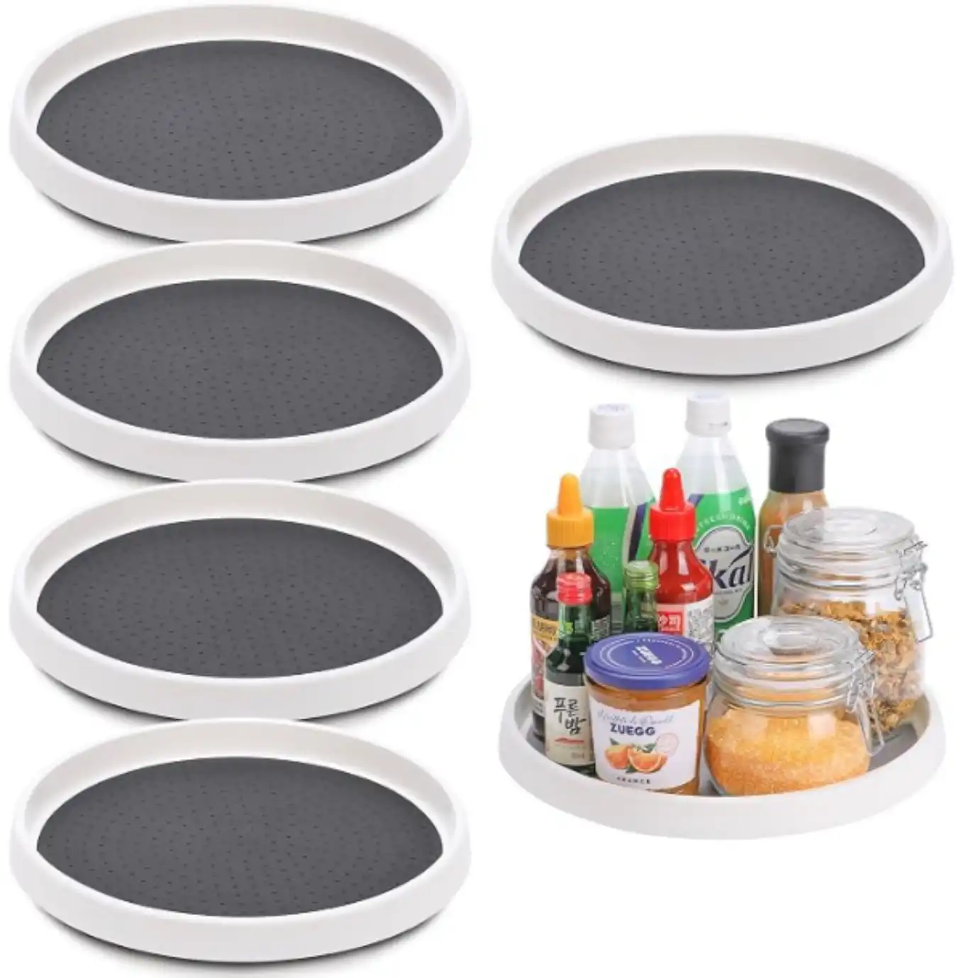 CiWiVOKi Set of 6 12-Inch Non-Skid Lazy Susan Turntable Cabinet Pantry Organizers