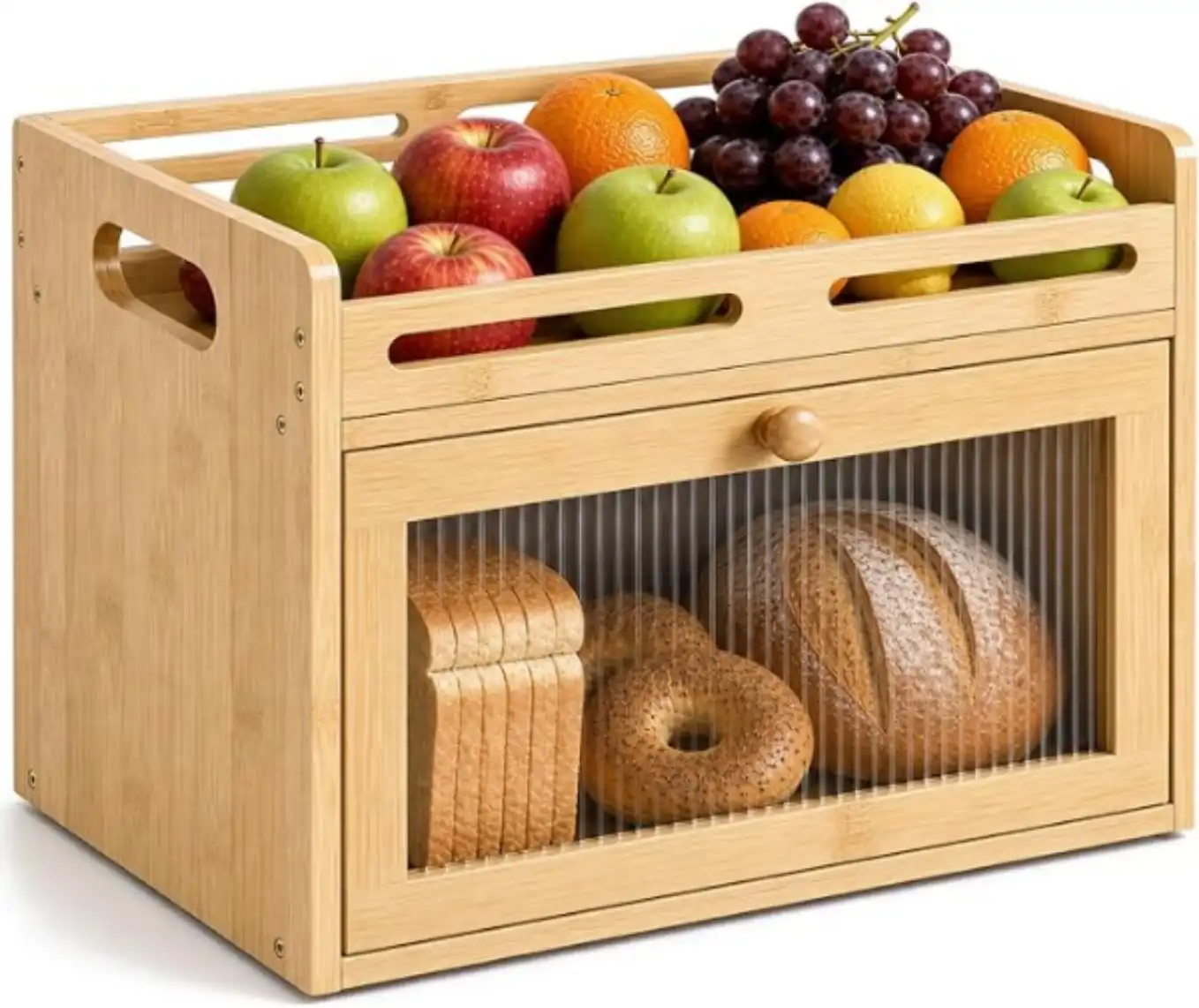 Coiesol Bamboo Bread Box for Kitchen Countertop with Top Shelf Acrylic Window Rear Vents